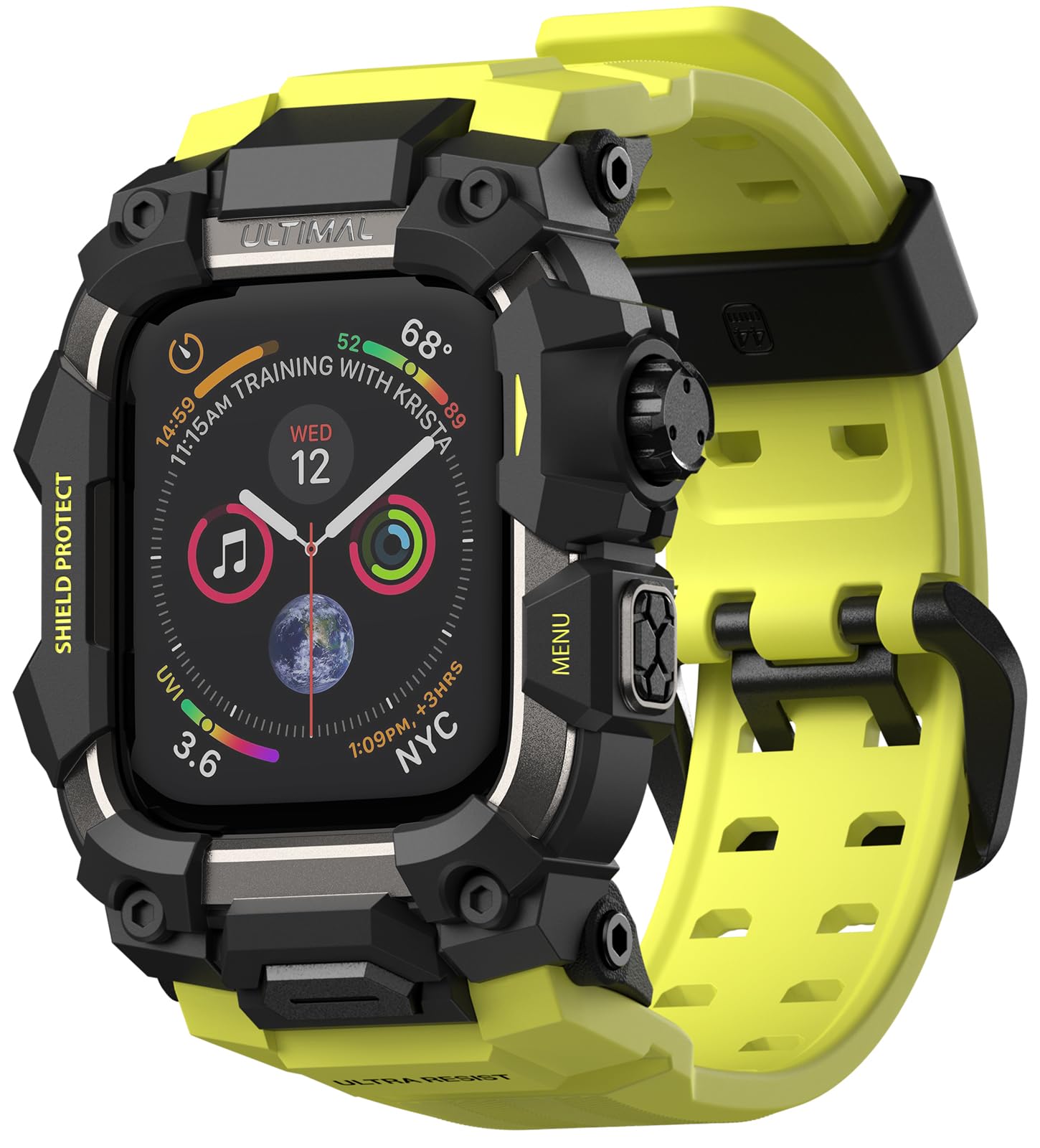 ULTIMAL に対応 Apple Watch Series 9/8/7（45mm）用 バンド一体型保護ケース TPU 耐衝撃 高耐久 通気性 簡単装着 スポーツ/アウトドア向け 蛍光グリーン｜湖南オンライン