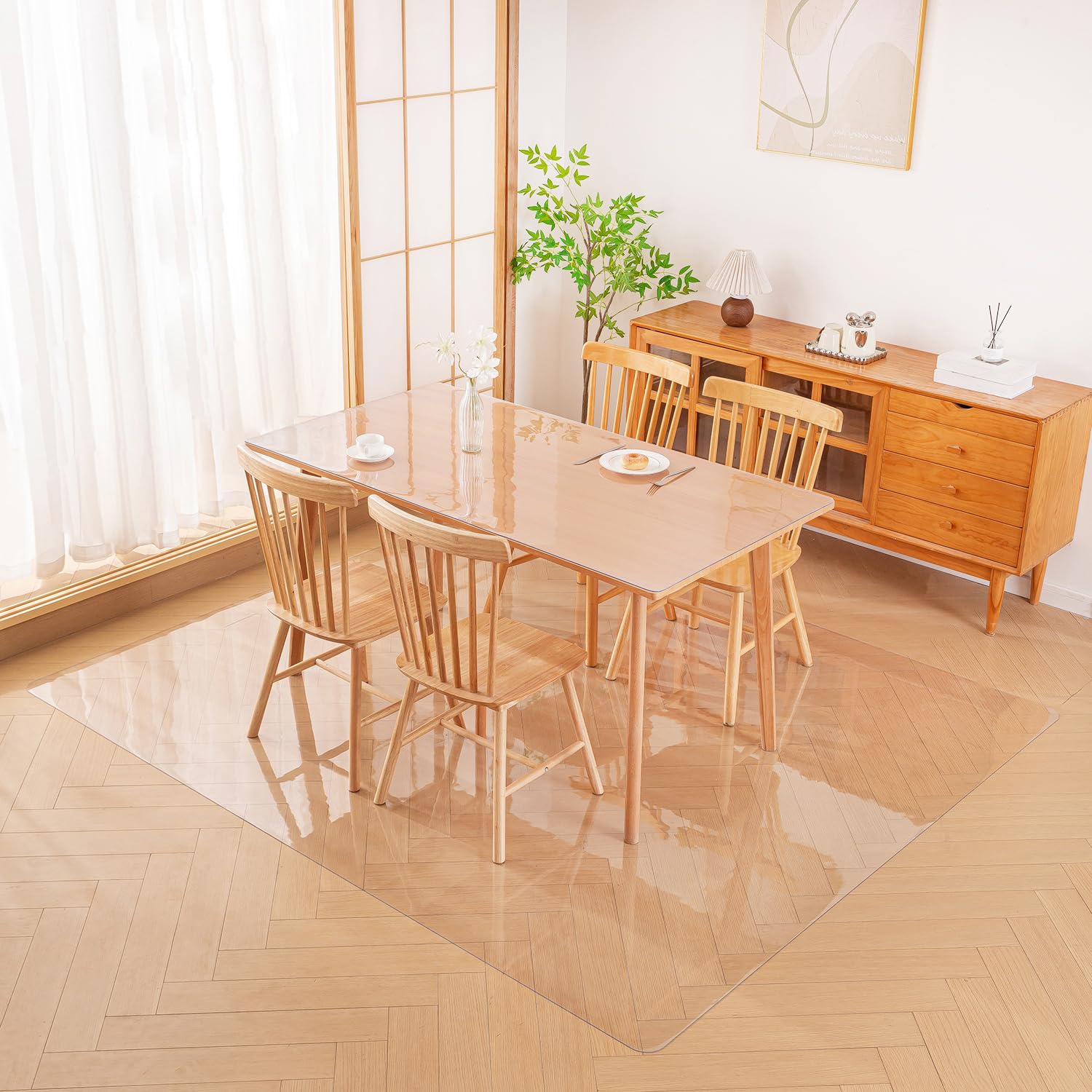 ダイニングマット 透明 特大サイズ PVC クリア 床保護マット 厚さ1.5mm 180*240cm 大型デスク足元マット 床暖房対応 滑り止め 超防水・防汚 キズ防止 床傷防止 防音 フローリングマット