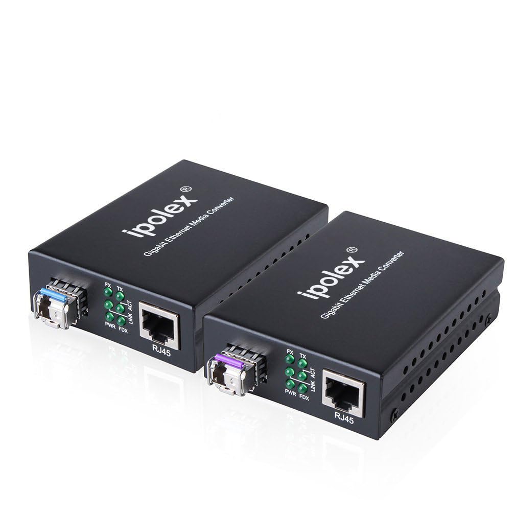 ipolex 光回線 メディアコンバーター 一対 シンプレックスシングルモード SFPモジュール付属（1310/1550nm 20km）セット 10/100/1000Base-Tx から BiDi 1000Base-LX ギガビット ファイバー メディアコ