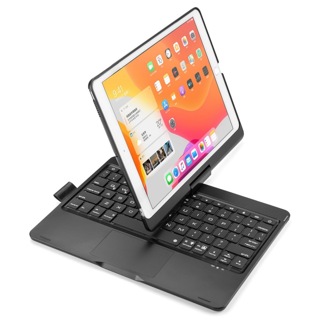 360度回転 iPad 10.2 インチ 第9/8/7世代 キーボードケース タッチパッド バックライト付き 折りたたみ iPadAir3 iPadPro10.5 キーボード カバー 一体型 トラックパッド付き,ブラック
