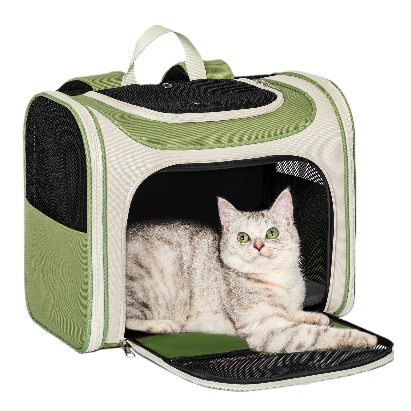 petsfit ペットキャリーバッグ リュック 軽量約1.15kg 横向きデザイン 型崩れしにくい立体構造 猫・超小型犬用 4面メッシュ通気 3WAY出入口 天窓付き 折りたたみ収納 通勤・通院・お出かけに｜湖南オンライン