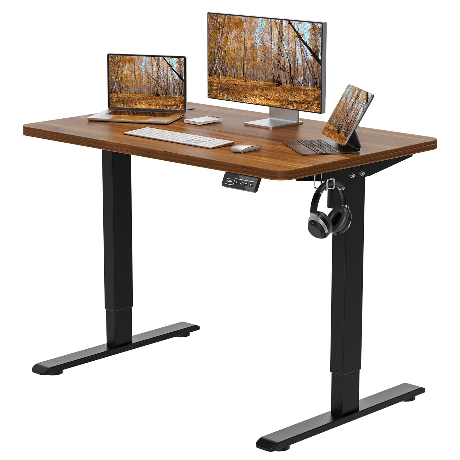 1点限り✨電動昇降デスク 160cm×75cm クルミ　オフィスデスク　静音　茶 Amazon | Dripex 電動昇降デスク 幅160cm 奥行75cm 簡単組立