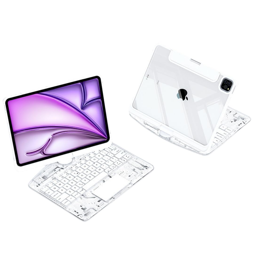 360度回転 iPadAir11インチ (M3/M2)/ Air 第5/4世代 10.9インチ キーボードケース 透明 iPadPro11インチ 第4/3/2/1世代 キーボード クリア 7色バックライト付き トラックパッド付き 折りたたみ 多角度対応 多｜湖南オンライン