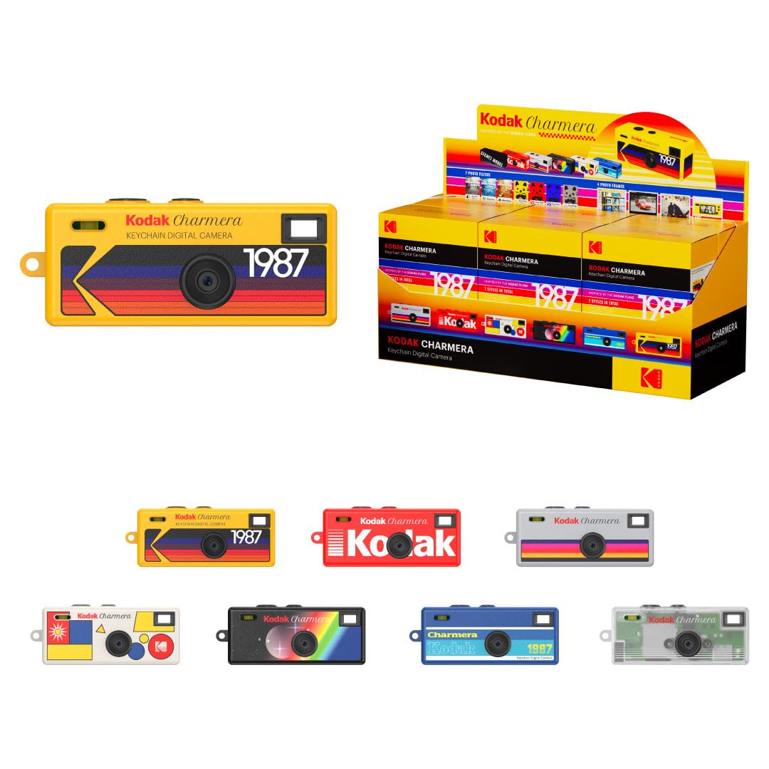 KODAK CHARMERA キーチェーン デジタルカメラブラインドボックス全体セット(6個)ミニカメラ、デジカメ、ビデオ録画、バッグチャーム、フィルムシミュレーションプリセット、1.6メガピクセル、マイクロSDカードスロット、初心者、ティーン、大人向け