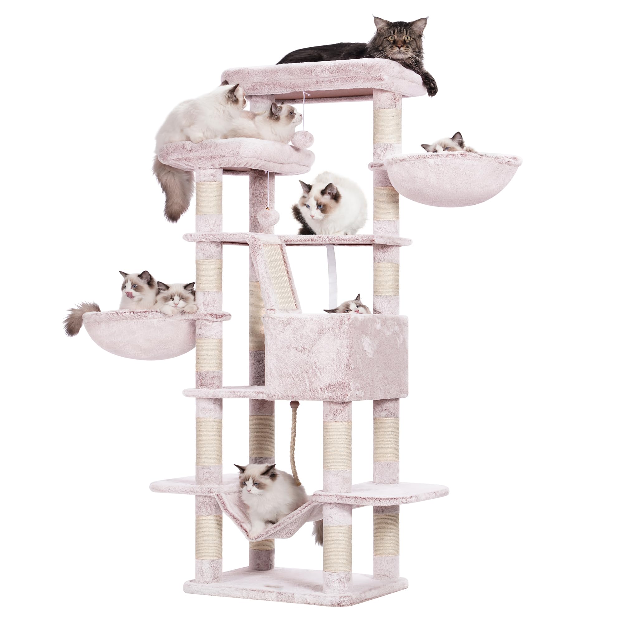 Heybly キャットタワー 大きな猫や多頭飼い 超スリム 据え置き型 省スペース 登りやすい ハンモック2つ 大きな見晴らし台 天然麻紐 爪研ぎ棒 高さ173cm ライトブラウン HCT025MU 9,003円