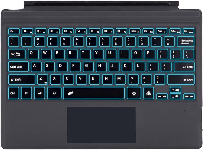 マイクロソフトの Surface Pro の世代 7+ のためのタイプ カバー 7 6 5 4 3 タッチパッドのタブレットのキーボード、7 色のバックライトが付いている携帯用細い無線キーボード (グレー, バックライト)