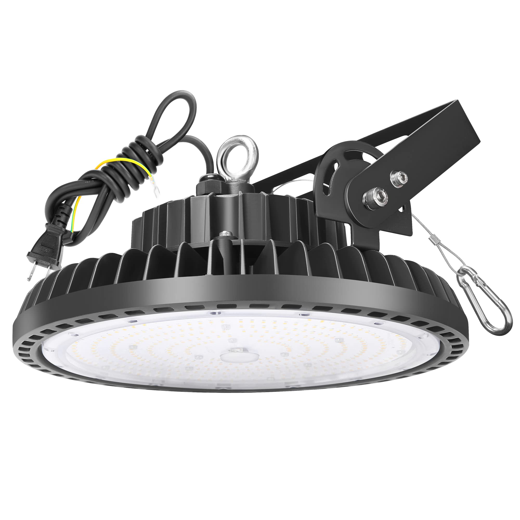 高天井照明 200W LED高天井灯 [1.5M配線プラグ付] 100-277V 6500K昼光色 28000LM(2000W水銀灯相当）UFO型ハイベイライト[2年保証] IP65防水防塵 LED投光器 掲示板 作業灯 駐車場 運動場 工場照明 倉庫 天