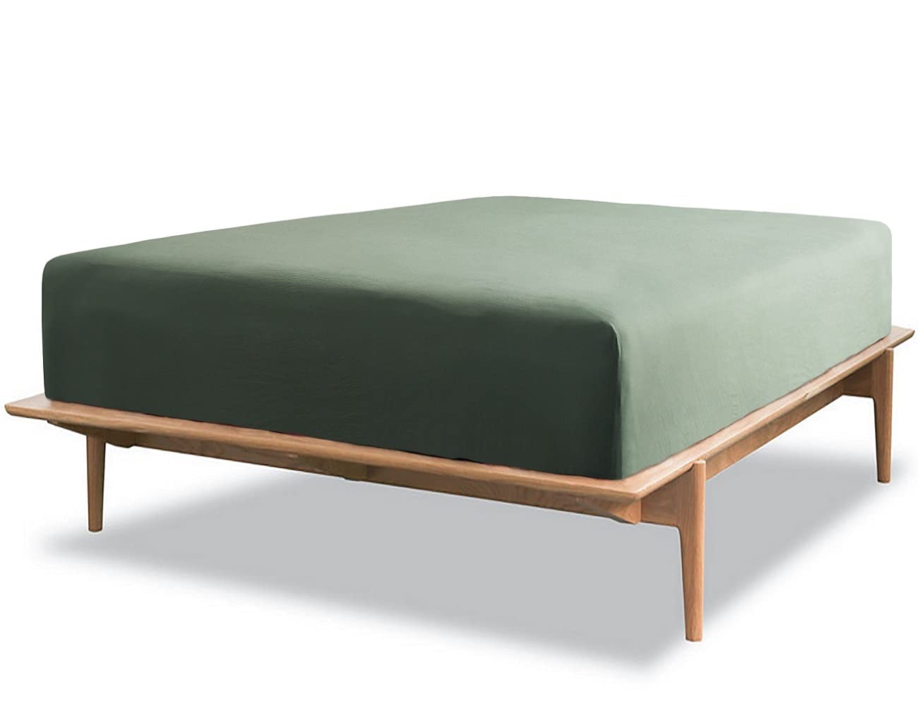 ボックスシーツ ワイドダブル オーガニックコットン マットレスカバー 150x200x30cm 洗いざらしの綿100% BOXシーツ 防ダニ オリーブグリーン