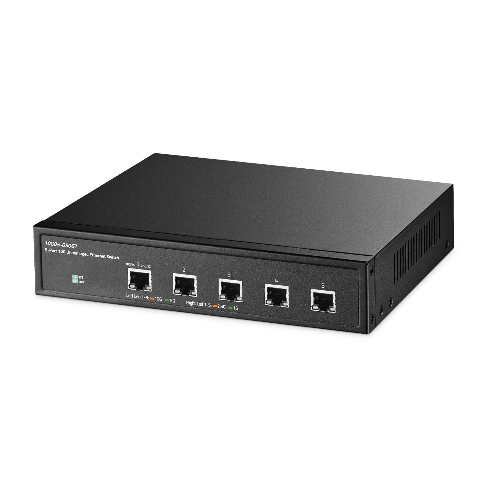 5ポート10ギガビット非管理型スイッチ、5x10G RJ45イーサネット、1G/2.5G/5G/10G対応、160Gbps帯域幅、金属製デスクトップBinardatネットワークスイッチ、ゲーミング、NAS、小規模ビジネス向け、プラグアンドプレイ