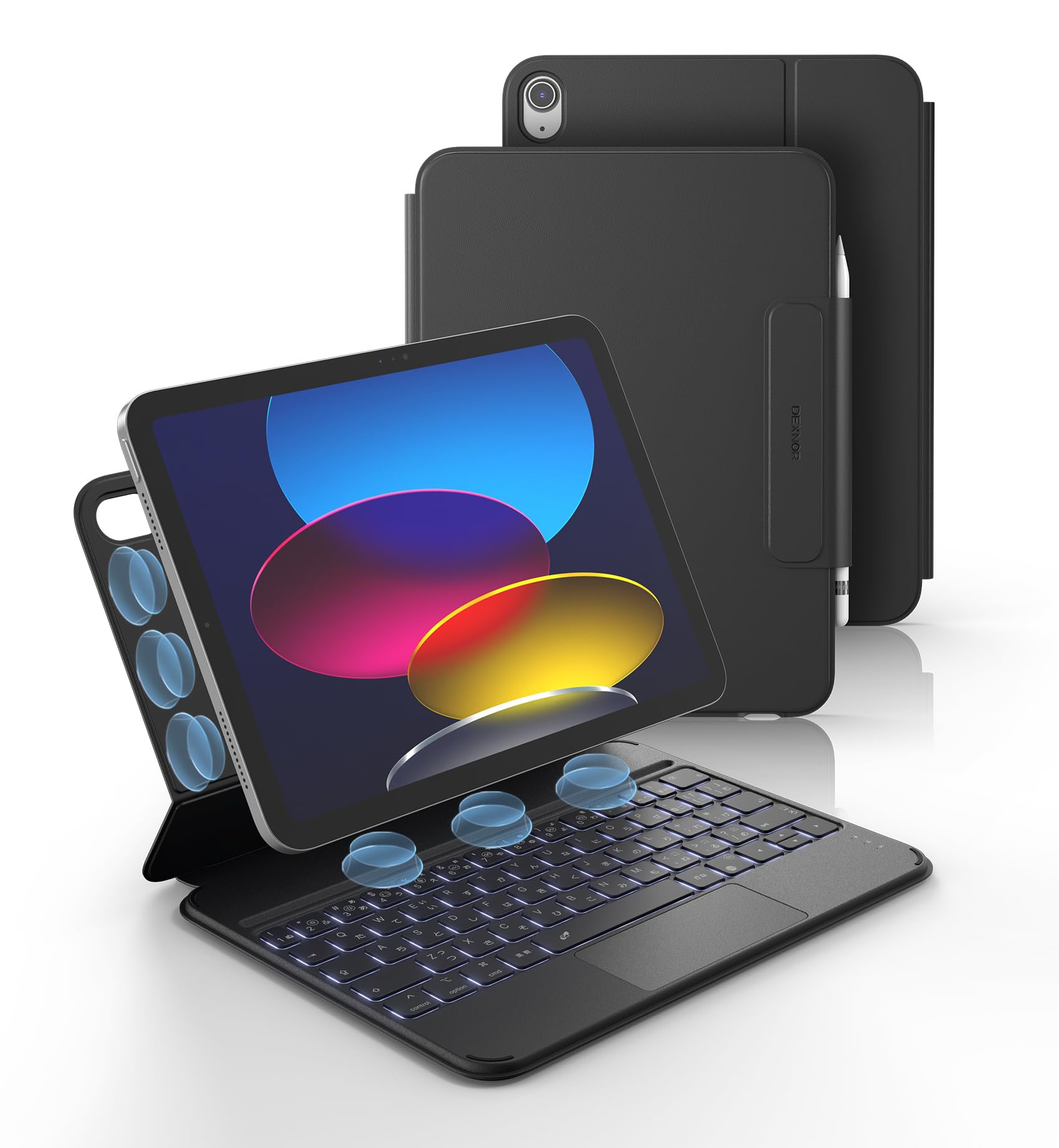 Dexnor iPad（A16）第11世代／第10世代用ケース（キーボード付き）超軽量マグネット着脱式フォリオキーボードカバーマルチタッチトラックパッド・バックライト搭載iPad 第10世代（10.9インチ・2022年）／第11世代（2025年）対応、ブラ