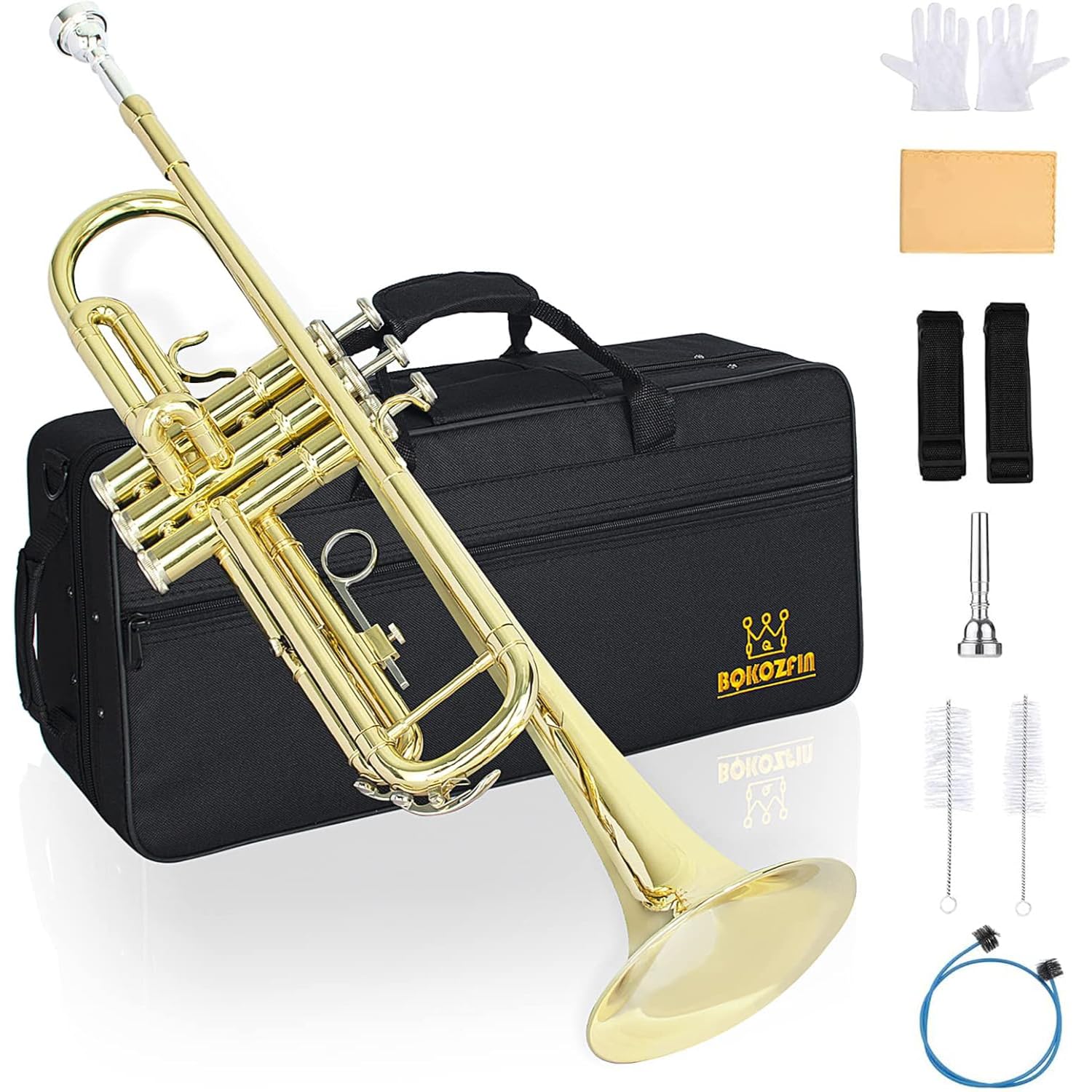 トランペット B♭調 管楽器 吹奏楽 Trumpet 初心者入門セット 真鍮製 めっき加工|湖南オンライン