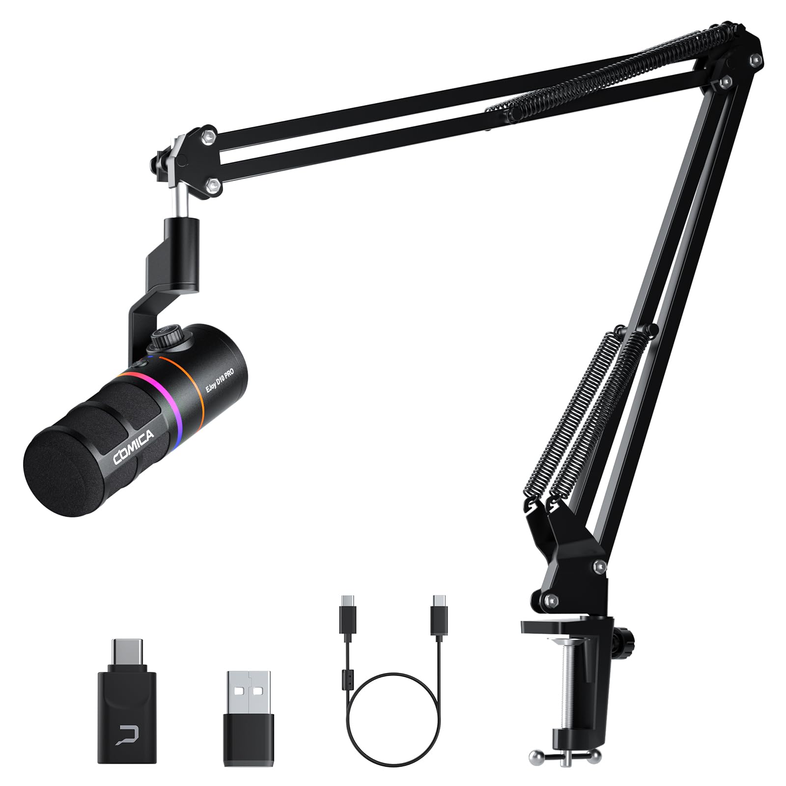 COMICA EJoy D10 Pro ワイヤレスダイナミックマイク USB/XLRデジタルとアナログデュアル出力 ゲーミングマイク 単一指向性 ブームアーム付き RGBライティング ノイズ軽減 ライブ配信 ゲーム実況 在宅勤務 ポッドキャスト ストリーミ｜湖南オンライン
