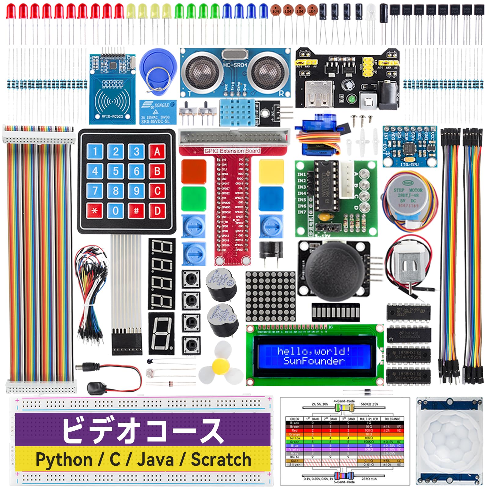 SunFounder Raspberry pi 用のスターター電子工作キット, ラズパイプログラミング, オンライン日本語説明書800+ページ詳細な教本と豊富なレッスン, Raspberry pi 5/4B/3B+/3B/400/3A+/2B/1B+/1A