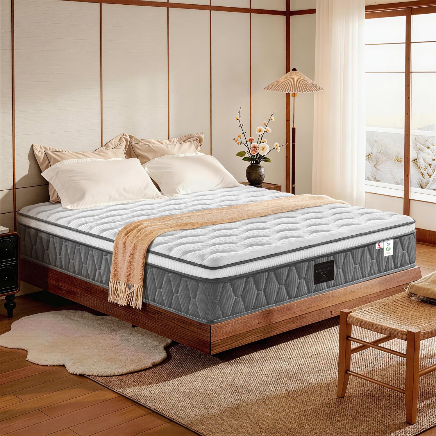 NineLan マットレス ダブル 極厚26cm 独立ポケットコイル 7ゾーン体圧分散 高反発 程よい硬さ 3層フォーム エッジサポート 側面3Dメッシュ 竹炭消臭 OEKO-TEX認証 圧縮梱包 【365日間お試し・10年品質保証】 140&times;195&times;26｜湖南オンライン