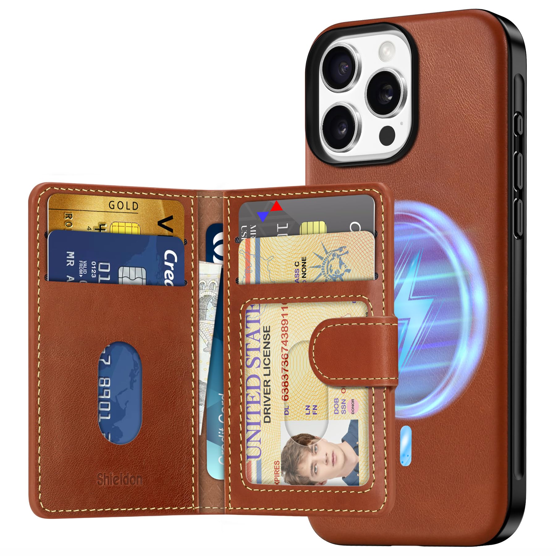 SHIELDON iPhone 16ProMax対応 ケース 本革レザー 磁気吸着ウォレット 分離可 6枚カード収納 [RFIDブロッキング] 磁気充電可 背面保護 あいふぉん16プロマックス用カバー 滑り止め 軽量 指紋防止 カメラ保護 携帯便利 アイホ 4,883円