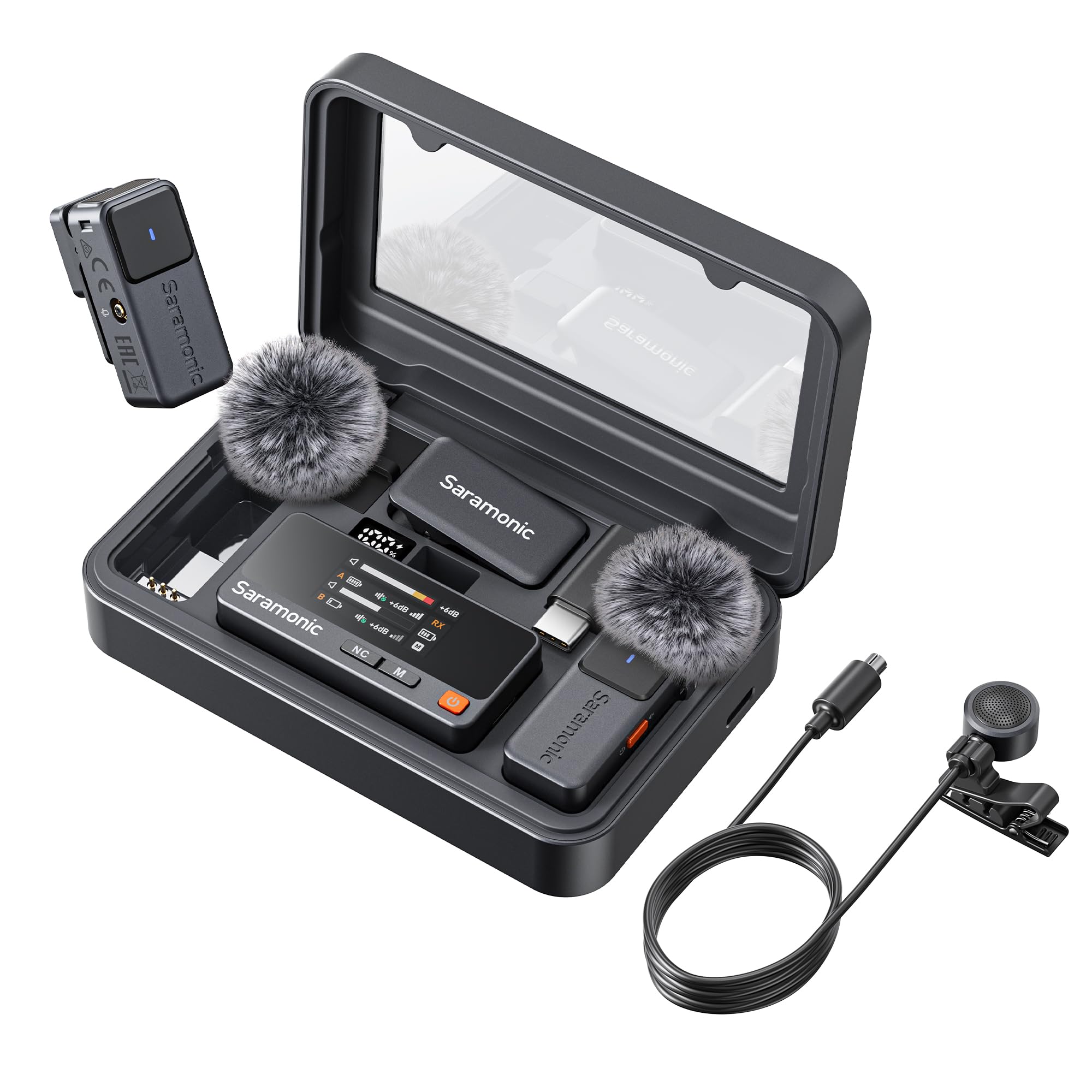 Saramonic Air ワイヤレスピンマイク タイプc無線 iPhone 16/15シリーズ対応 Android用 カメラ用 2段階ノイズキャンセリング/スマートEQチューニング/リアルタイムモニター/伝送距離300m/25時間連続使用/セーフトラック｜湖南オンライン