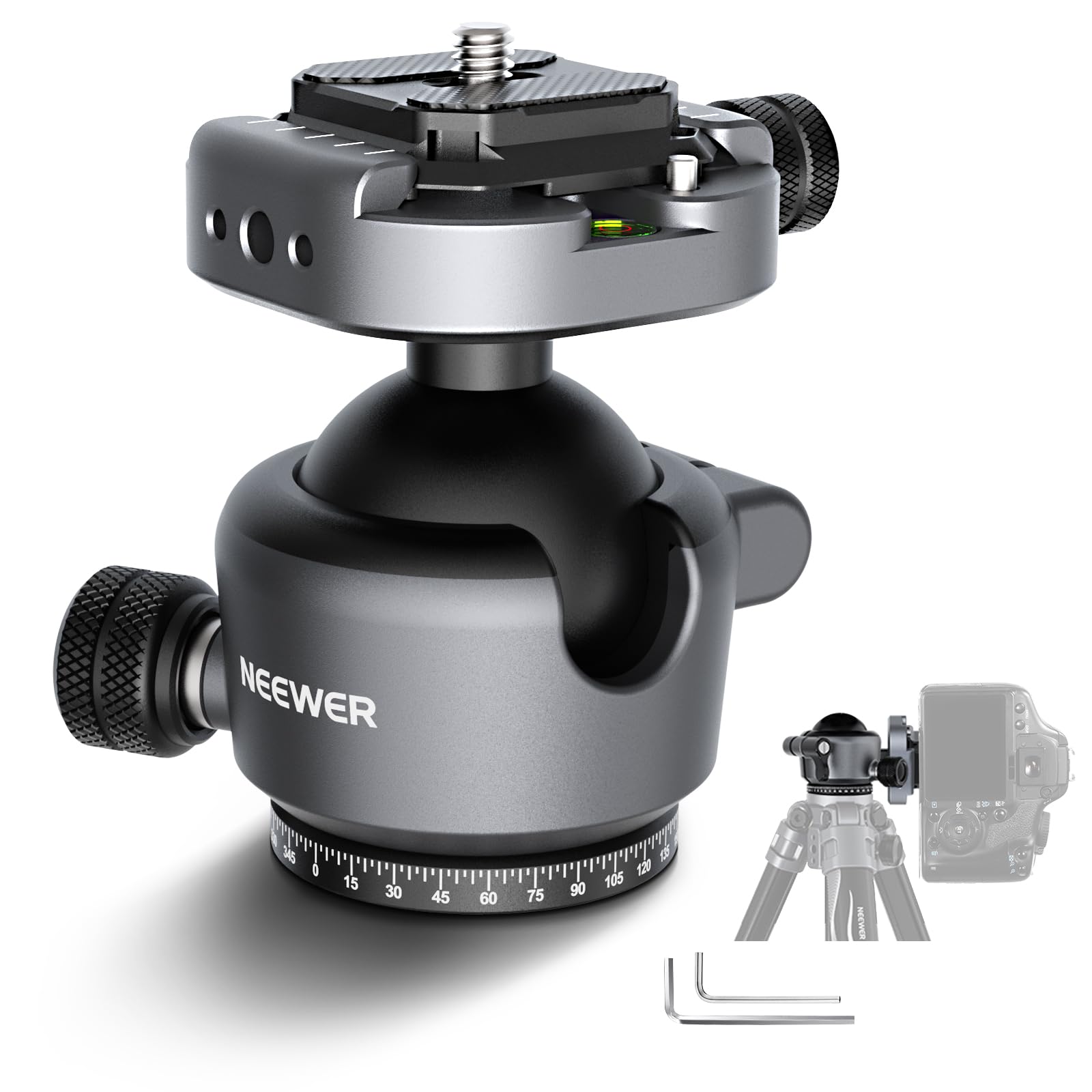 NEEWER ボール雲台 低重心ボールヘッド 自由雲台 三脚雲台 360°回転 & 90°傾斜 40mm金属パノラマカメラマウントアダプター&1/4\