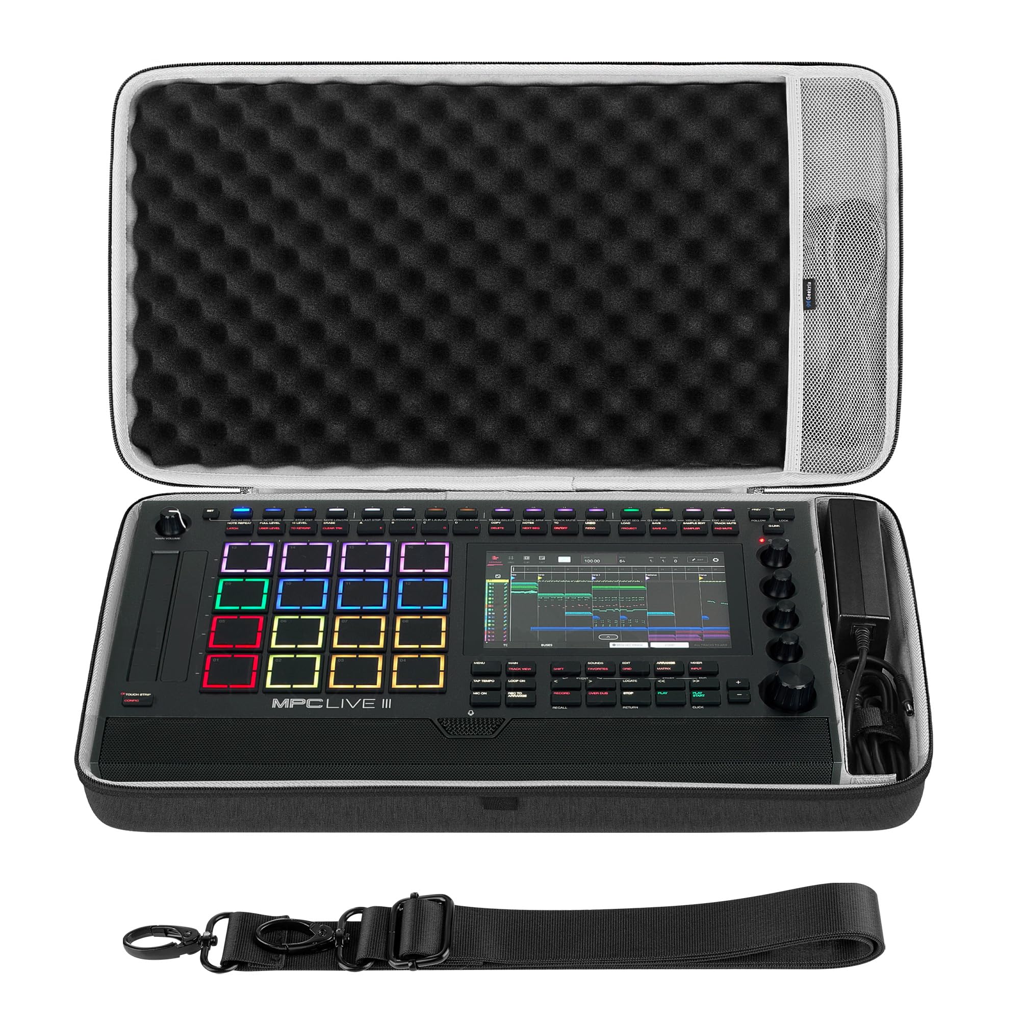Geekria オーディオ インターフェース キャリングケース Akai Professional MPC Live III と互換性あり EVA ハードシェル ポータブル トラベルバッグ (ダークグレー)