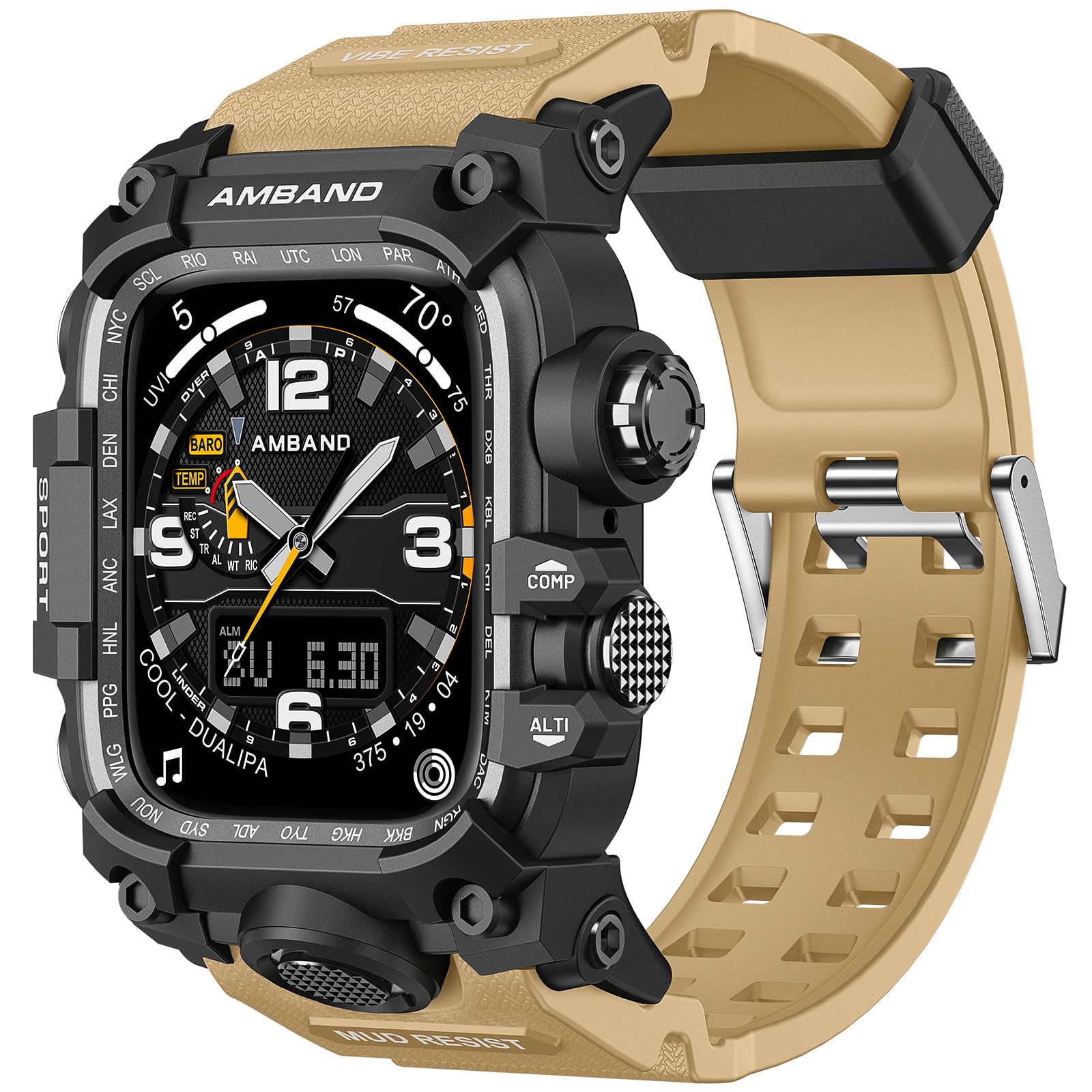コンパチブル アップルウォッチ バンド Apple Watch Series 9/8/7 45mmに対応 apple watch バンド メタル ケース TPUバンド 一体型 裏蓋付き M3 保護カバー 耐衝撃 サンドブラウン