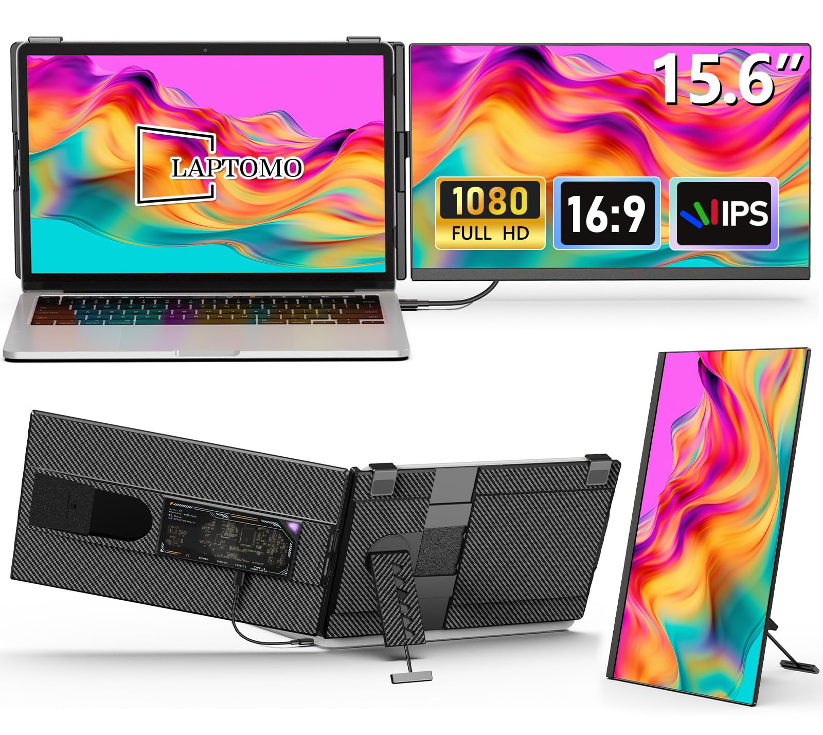 Laptomo P5 デュアルモニター 15.6インチ IPS モバイルディスプレイ FHD 1080P ノートパソコンデュアルスクリーンディスプレイ拡張、ポータブル拡張モニターに適用ノートパソコン13-17インチ USB-C/HDMIポート付き、対応 W 24,467円