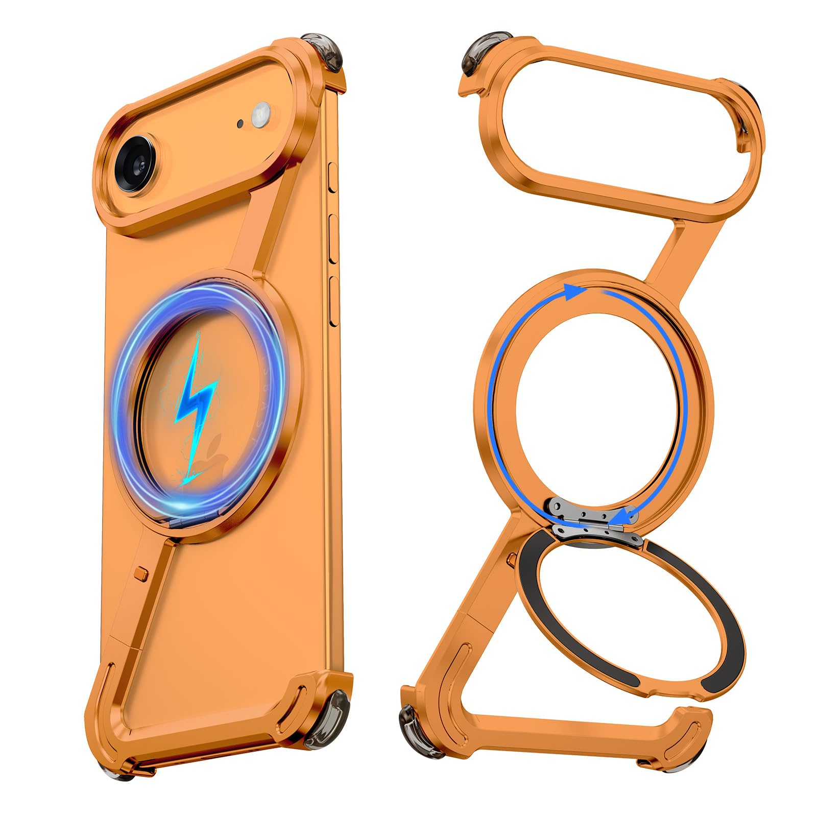 NIFBANG iPhone 17 Air用のバンパーケース メタルフレームレス リングマグネット搭載 アルミバンパー 金属 いphone 17 Air ケース 角度調整スタンド 縦横両対応 落下防止 米軍規格 耐衝撃 レンズ保護 四隅エアバッグ ミニマリ