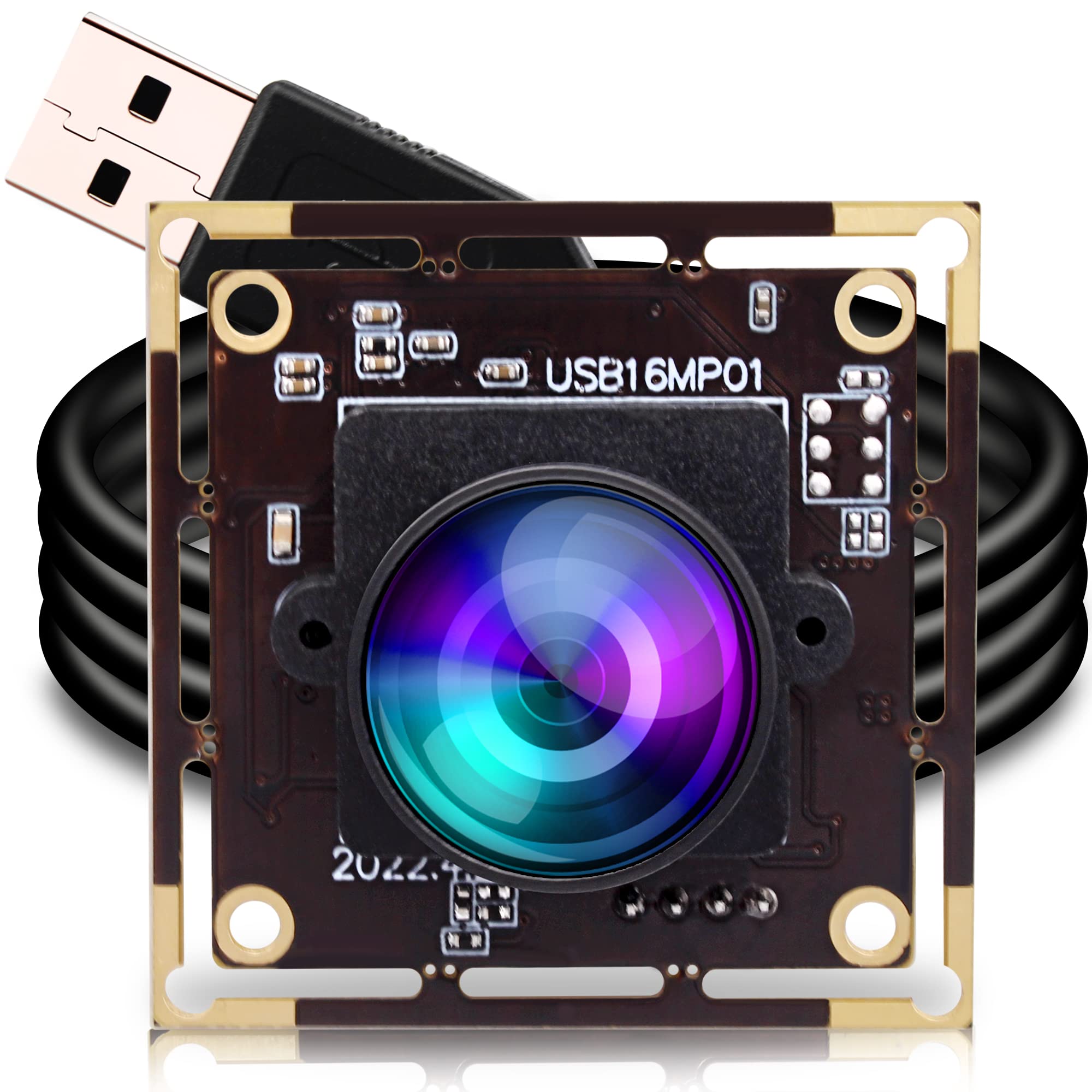 ELP 1600万画素 Webカメラ 広角 小型 USBカメラ パソコン 180度魚眼レンズ 4K ウェブカメラ UVC USB2.0 Webかめら 3496P PC USBカメラモジュール CMOS IMX298 ミニ ビデオカメラ 埋め込み USB カ