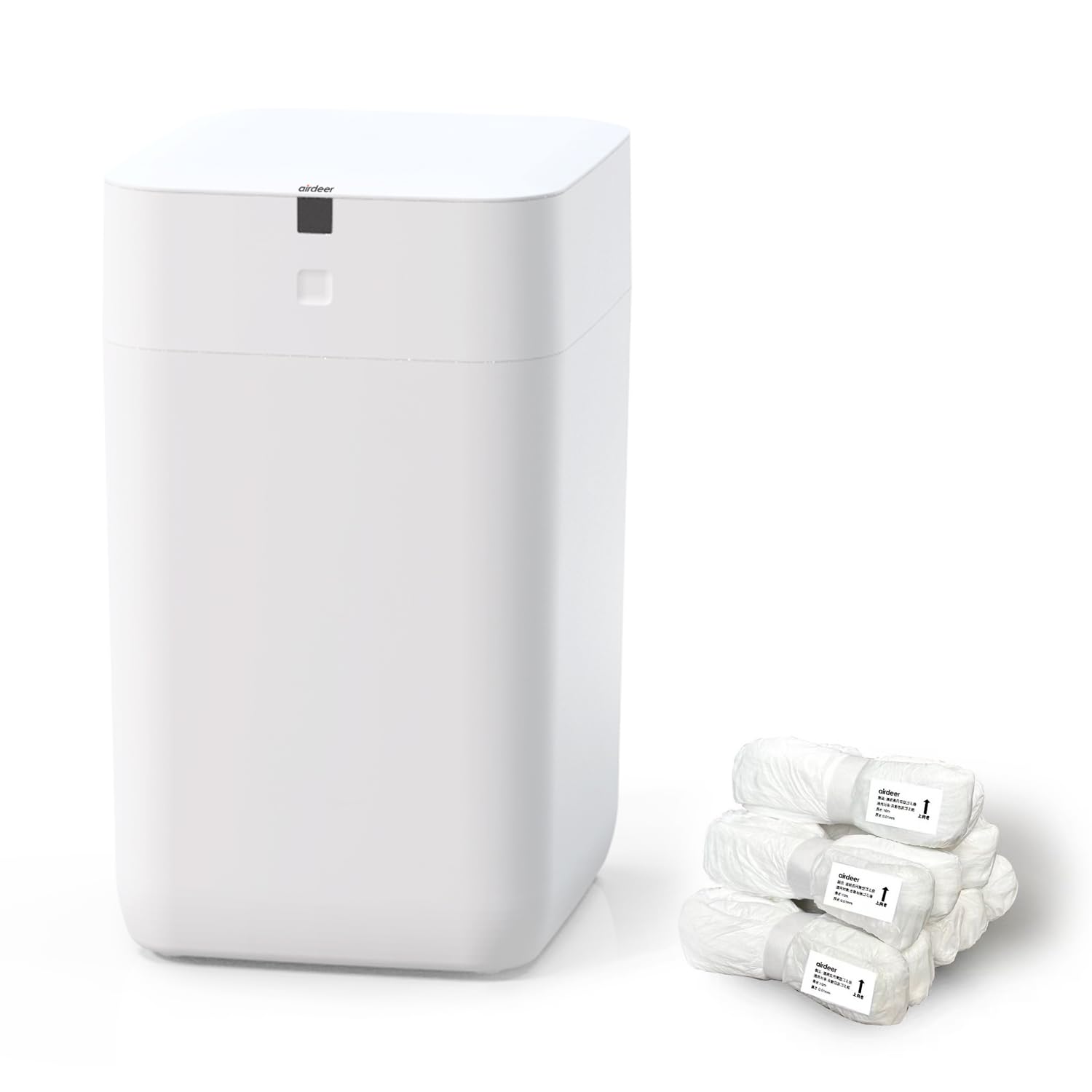 Airdeer 全自動ゴミ箱 自動梱包 自動開閉 15L 電動ゴミ箱 センサー付き 生ゴミ キッチン オムツ 猫砂 日本語音声ガイド機能 ホワイト(本体セット+補充用袋リング6個)｜湖南オンライン 16,358円