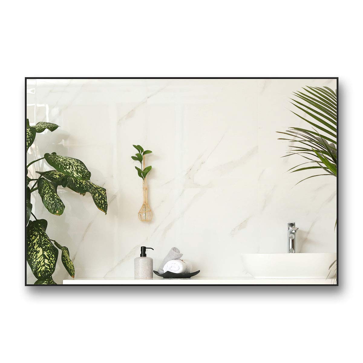 Nitin 大型モダンウォールミラー、76CM x 56CM長方形の壁掛けミラー、寝室のバスルームに水平または垂直に吊るす