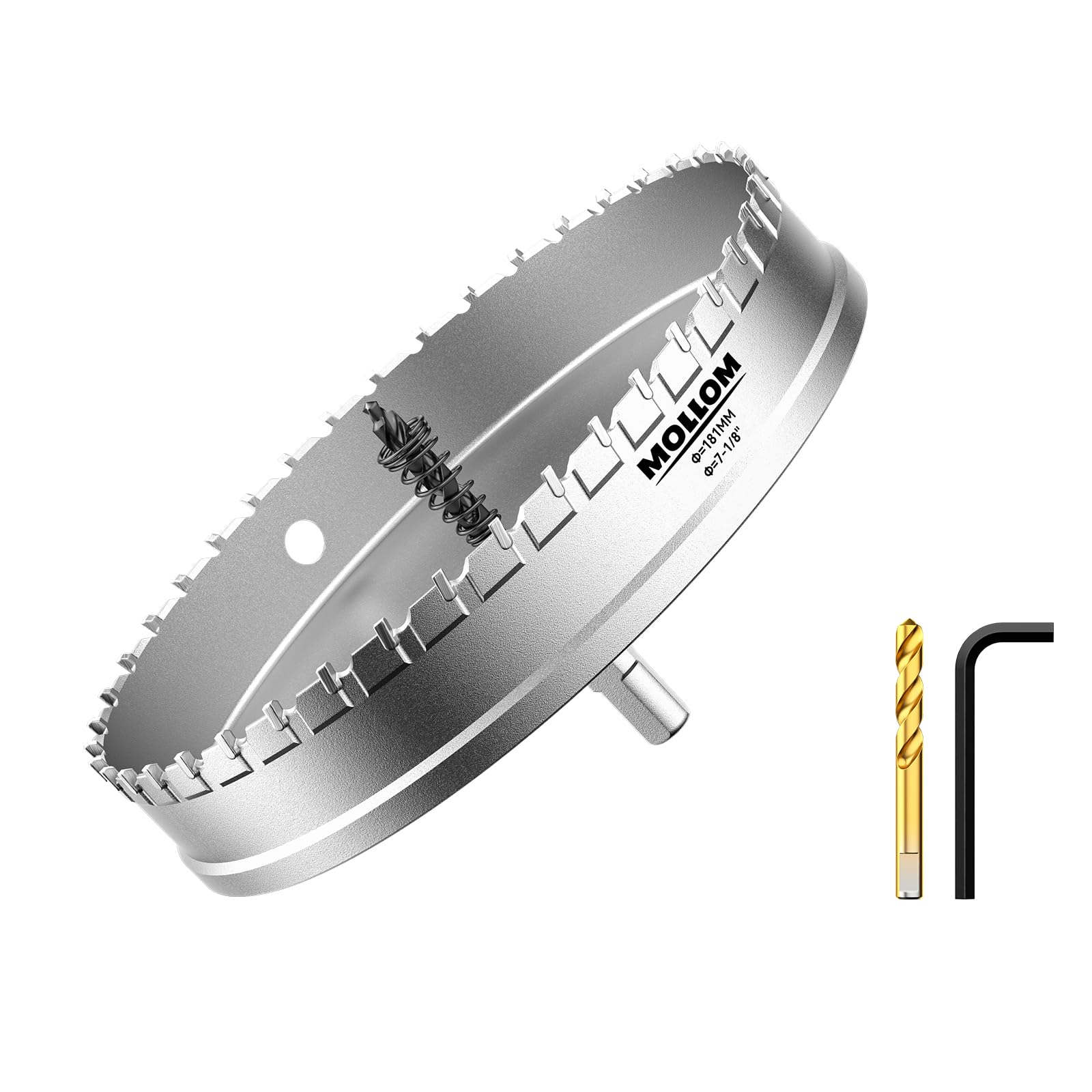 Mollom (7-1/8インチ | 181mm) 高耐久超硬ホールソー、パイロットドリルビット2個、ホールカッターはステンレス鋼、軟鋼、鉄、銅、真鍮、プラスチックをカットします｜湖南オンライン