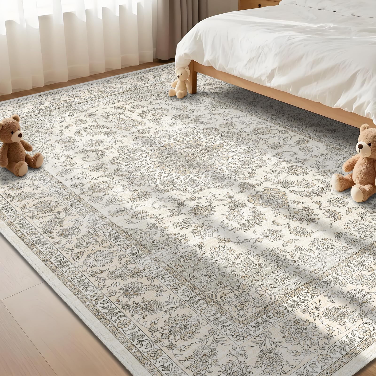 FORTSEA 洗える ラグマット 230×320cm ペルシャ調 アンティーク ループパイル 滑り止め リビング ダイニング 床暖房|湖南オンライン