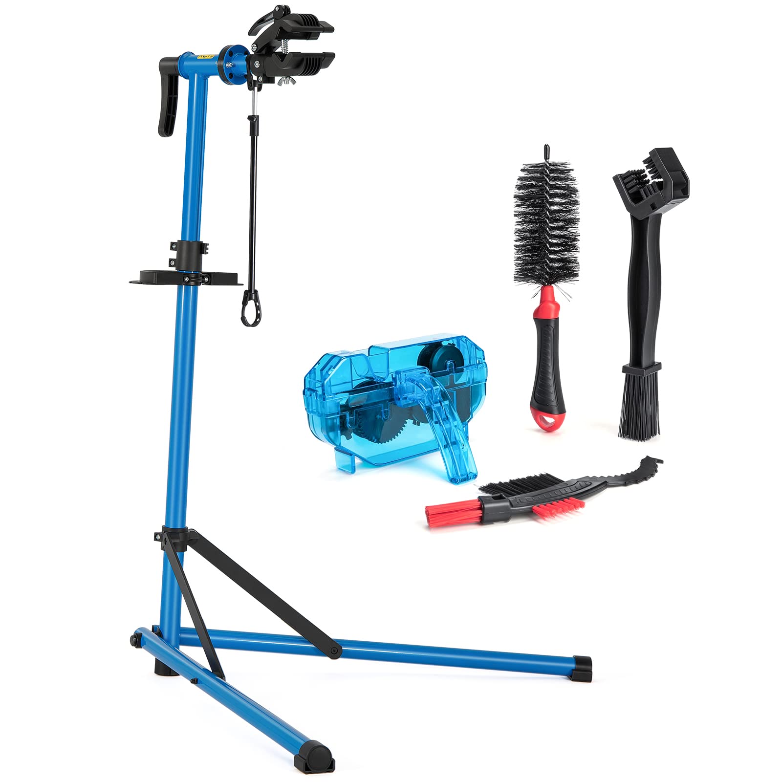 CXWXC 自転車 メンテナンススタンド ワークスタンド クリーナーセット ロードバイク スチール製 高さ/角度調節可 折りたたみ式 ディスプレイスタンド 工具トレー/ハンドル支えバー付 ブルー (CX-C10BU)|湖南オンライン