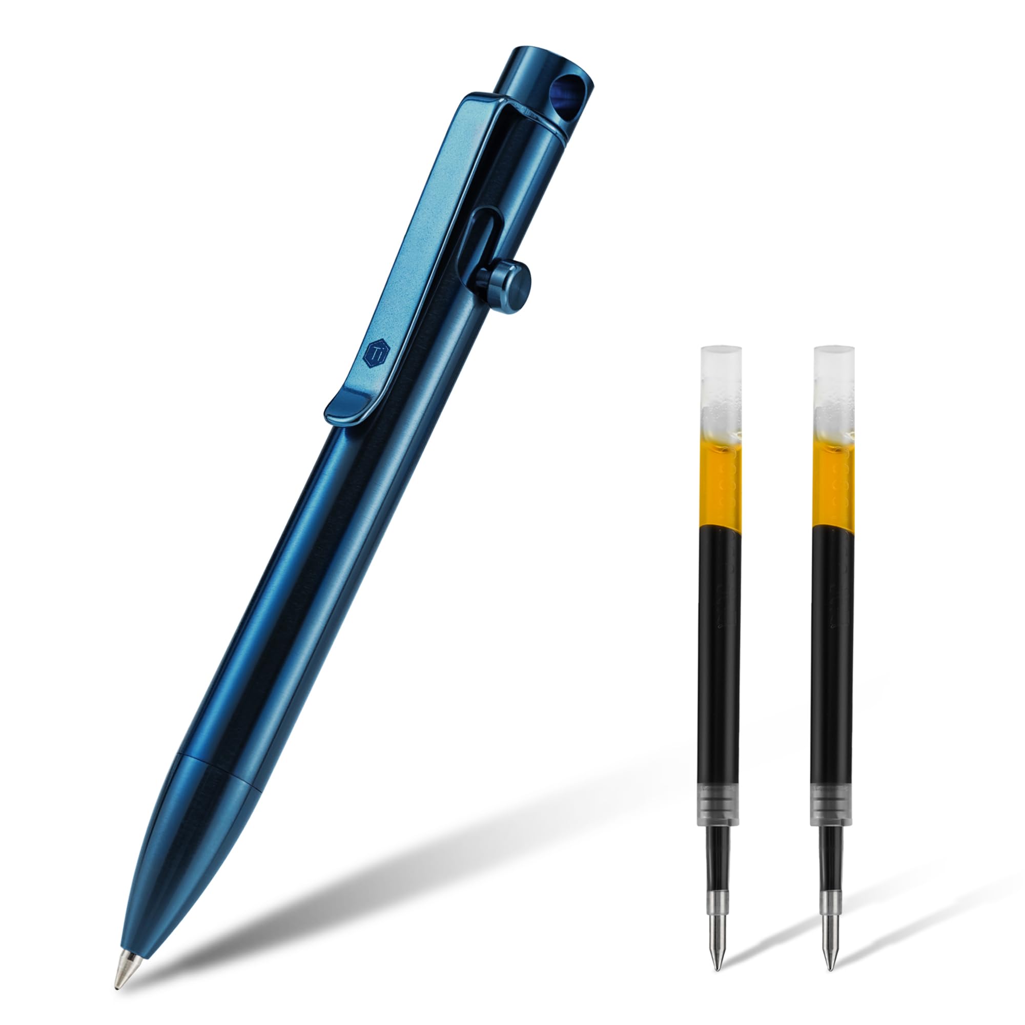 KeyUnity KP03BL ボルト アクション ボールペン クリップ付き チタン合金 EDC ポケット ペン 格納式 メタル ボールペン 毎日持ち運び用 ポリシェド (KP03BL)