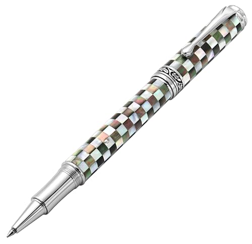 Xezo Maestro ジュビリー ローラーボールペン 市松模様の塩水白色真珠層とパウア貝、223本の限定生産、職人によるハンドメイド、ペンは一本一本異なる