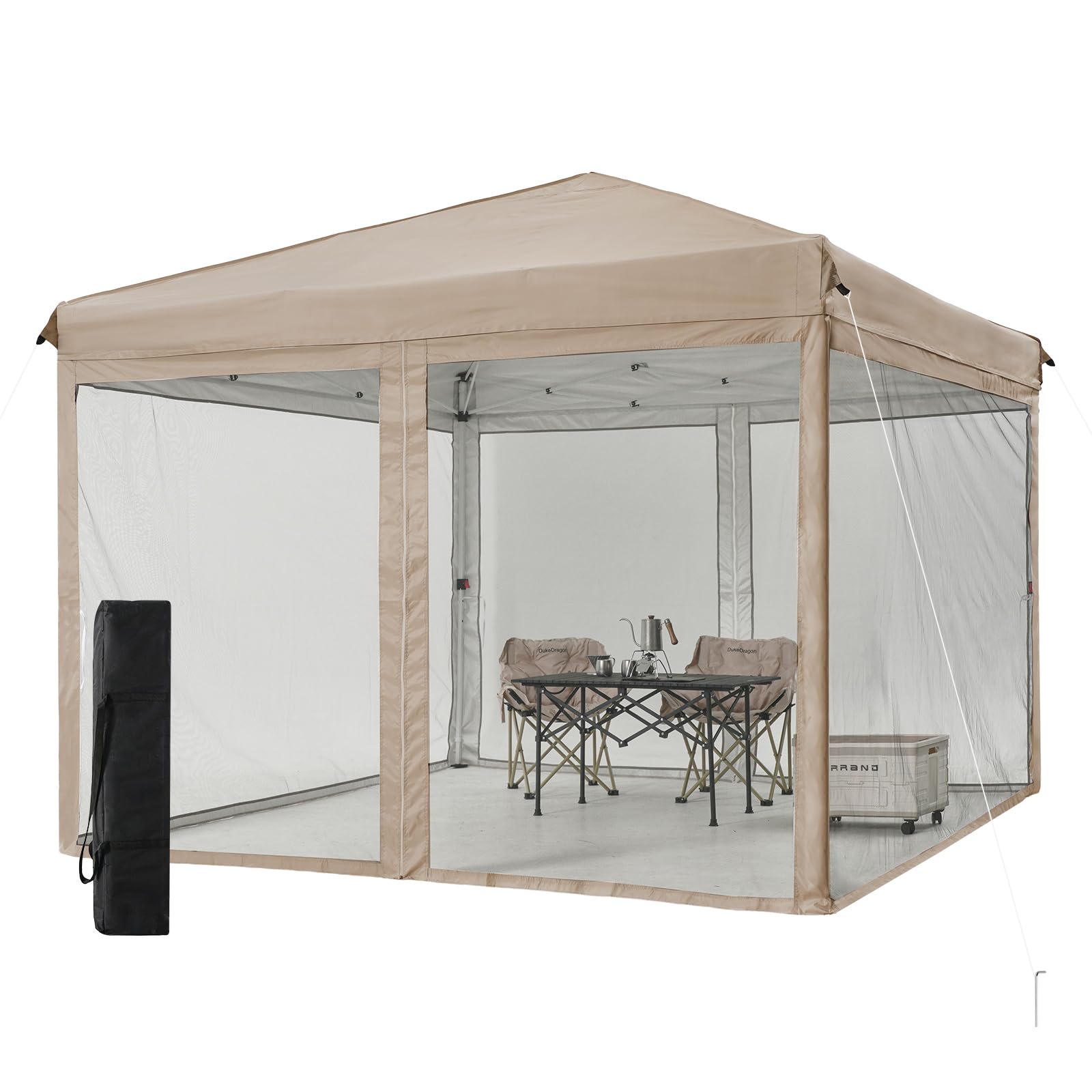 FLOUREE ワンタッチタープテント, キャンプ・スポーツイベント用, ポリエステル製, ベージュ, 14.4kg, 250x250x270cm, UV99%カット, 炭素鋼フレーム, 防水｜湖南オンライン