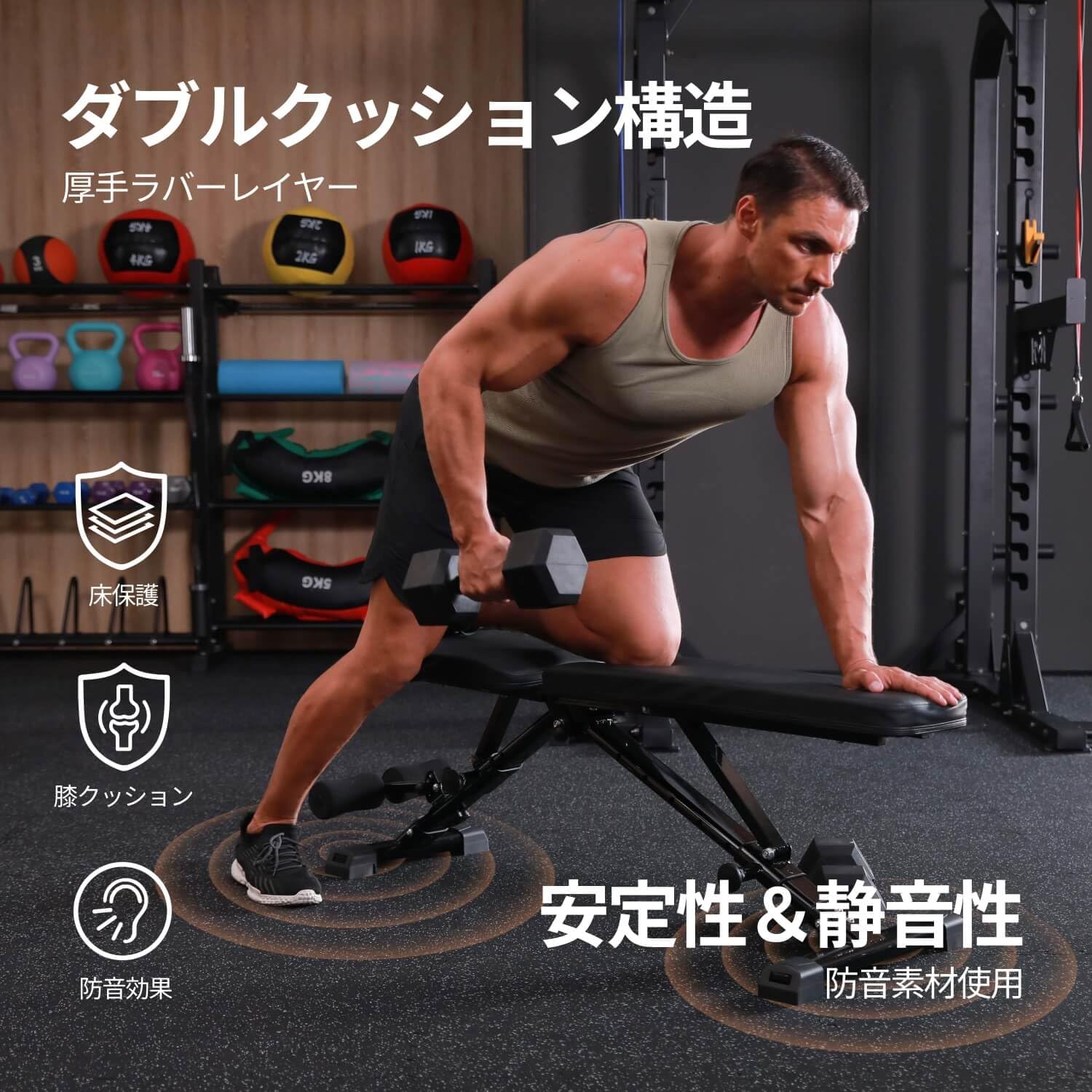 AIRHOP ジムマット 大判トレーニングマット 2層構造のラバーマット 床保護 防音 衝撃吸収 キズ防止 ホームジム トレーニング器具用 60&times;60&times;1.4cm 6枚セット｜湖南オンライン