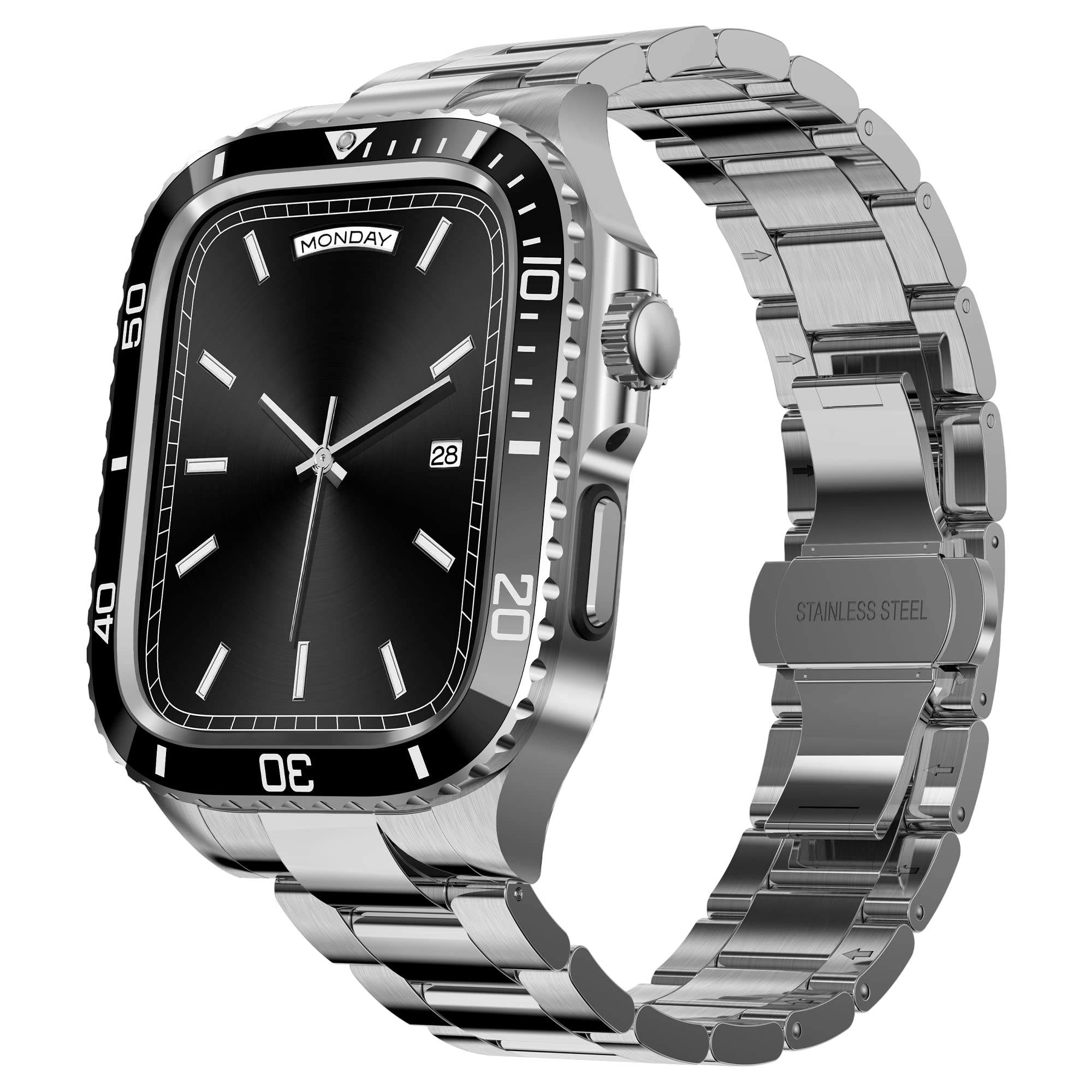 BinGeLi コンパチブル Apple Watch バンド ケース付き ステンレス ベルト 一体型 アップルウォッチ 8/7 45mm SE2/6/5/4/SE 44mm対応 耐衝撃性 耐久性 鋼 メタル ケース メンズ Watch 保護 カバー デラッ