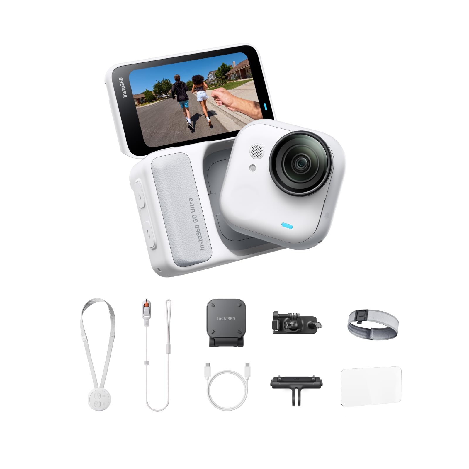 Insta360 GO Ultra ランニングキット アークティックホワイト - ポケットから世界が変わる 軽量＆ポータブル、低照度、どこにでも取り付け可能、FlowState手ブレ補正、200分バッテリー寿命、10メートル防水、サイクリング＆ランニングに｜湖南オンライン 54,275円