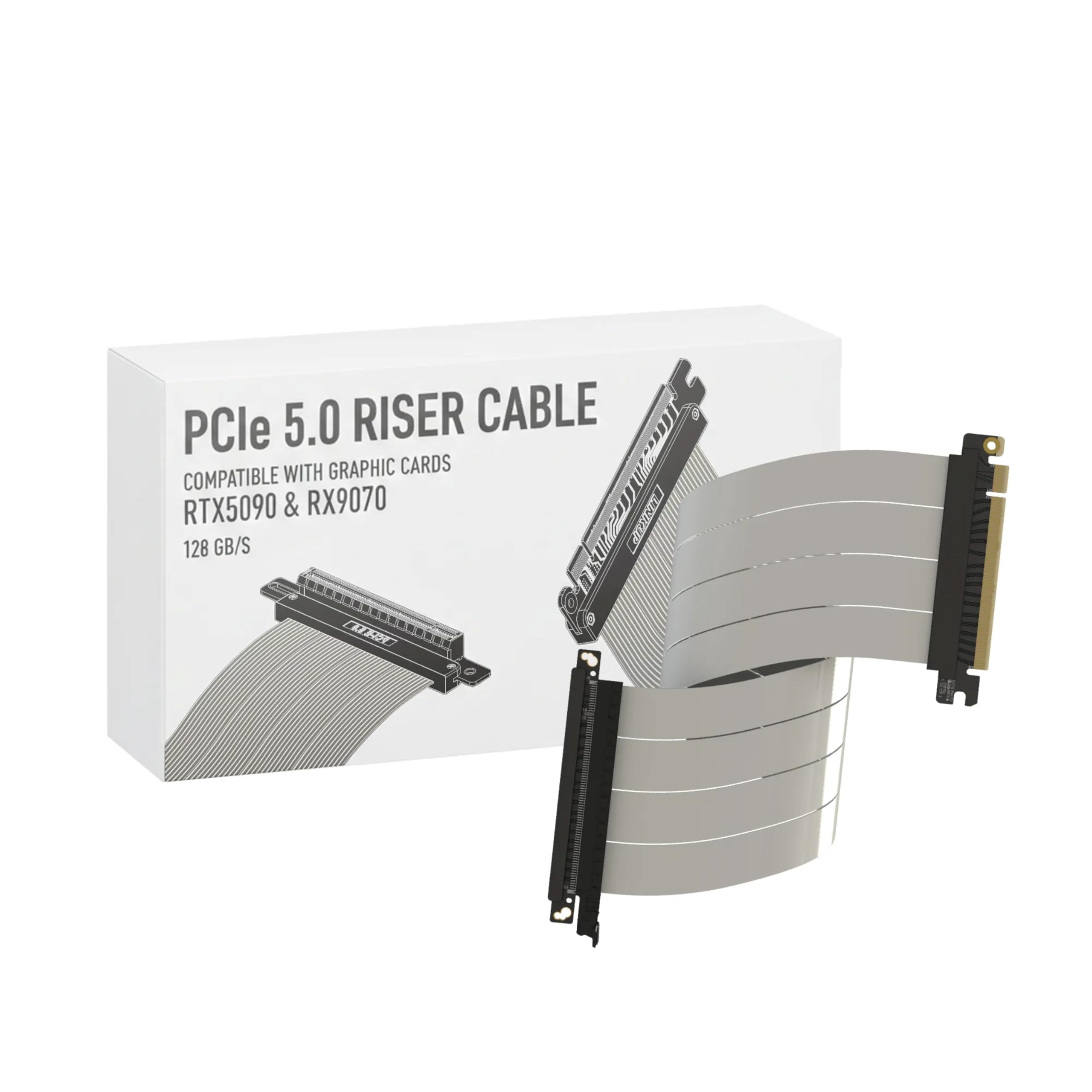 LINKUP - AVA5アーマーPCIE 5.0 ライザーケーブル | RTX5090 RX9070 GPUに対応 | x16 128GB/s速度 | PCIe 4.0 & WRX80/WRX90Eと互換性あり | 左角 ホワイト 60cm(全長 64c|湖南オンライン