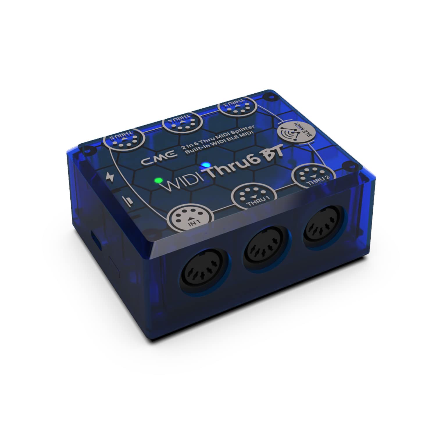 CME WIDI Thru6 BT - 5 ピン DIN および Bluetooth MIDI を備えた 2 イン 6 アウト MIDI スルー/スプリット - 将来性のあるテクノロジー、すべての MIDI データの高速転送、すべての MIDI デバイスに