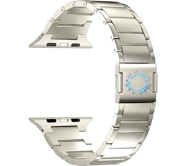 [MaKTech] チタニウムバンド Apple Watch用 - メタルストラップブレスレット（マグネットクラスプ付き）、Apple Watch 11/10/9/8/7,Ultra 3/2/1,SE 3/2/1 [2025] 対応 (46mm/45mm/
