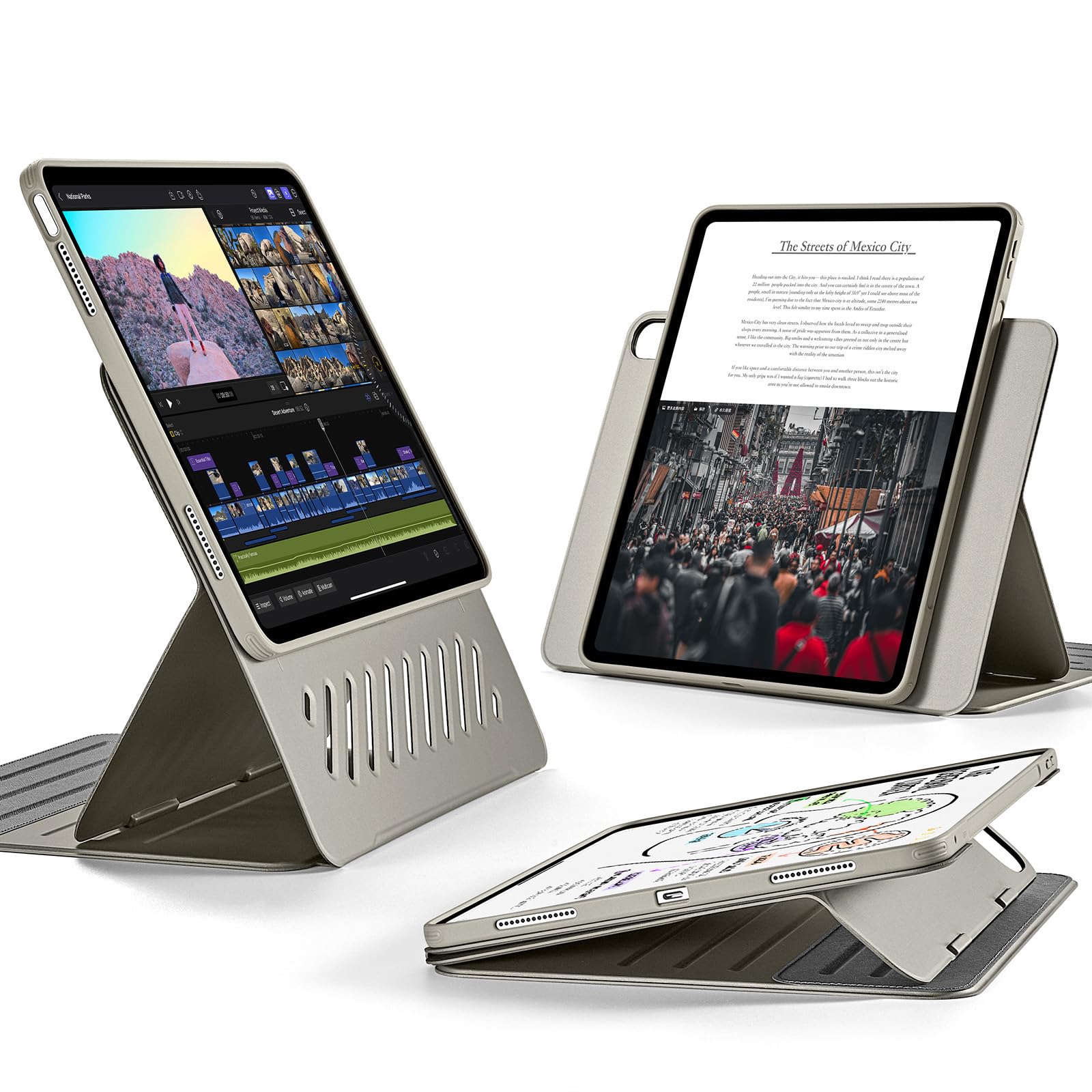 ESR iPad Air 13インチ ケース (M3/M2、2025/2024モデル)専用 取外し可能なマグネットカバー付き回転式ケース 縦向き/横向きスタンド 9段階の角度調節可能 Pencil Pro/USB-C完全対応 Shiftシリーズ チタン