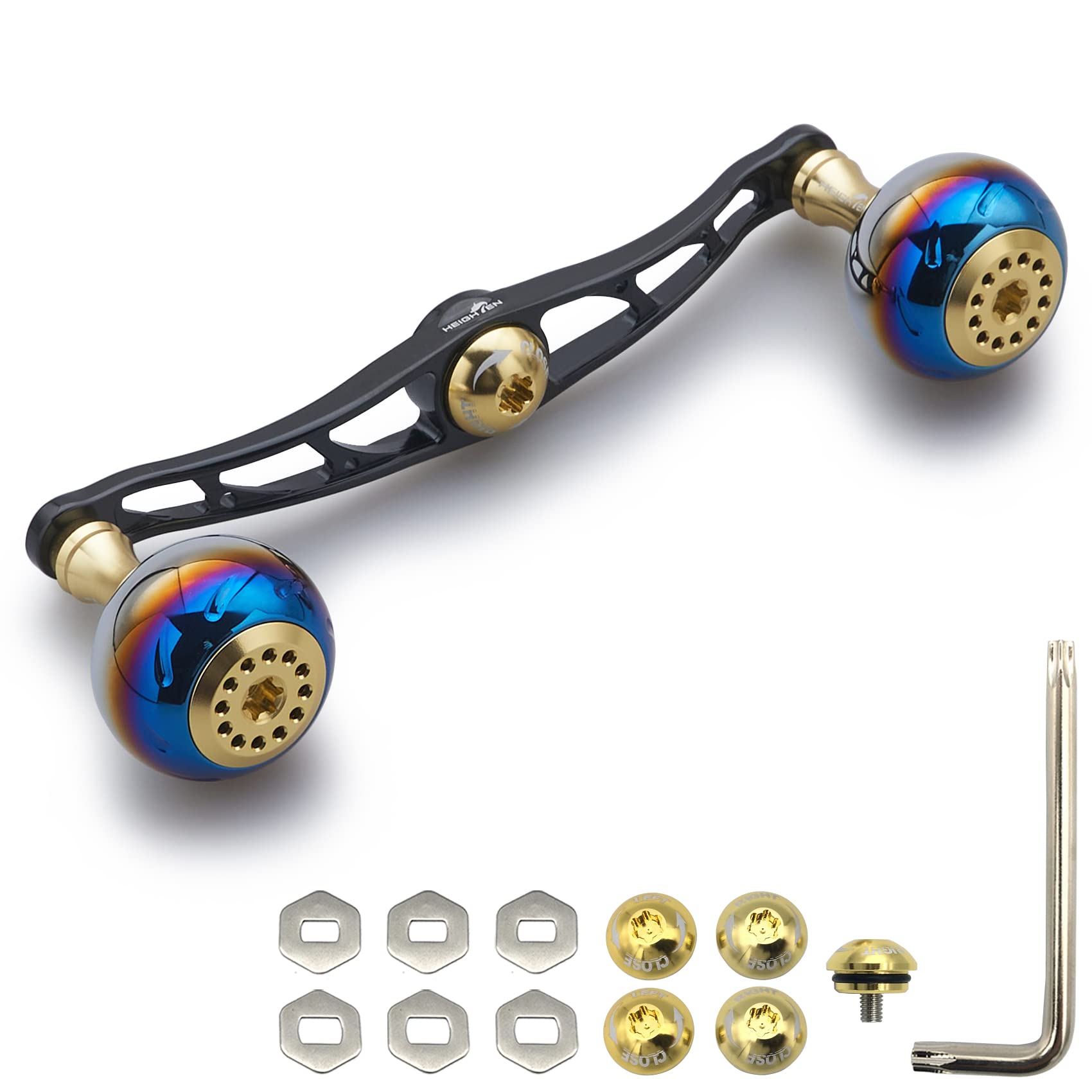 HEIGHTEN 130/120/115mm リール ハンドル シマノ ダイワ アブガルシア 通用 ベイトリール 用 Aurora Series (115mm, ゴールド＆ブラック) (367)