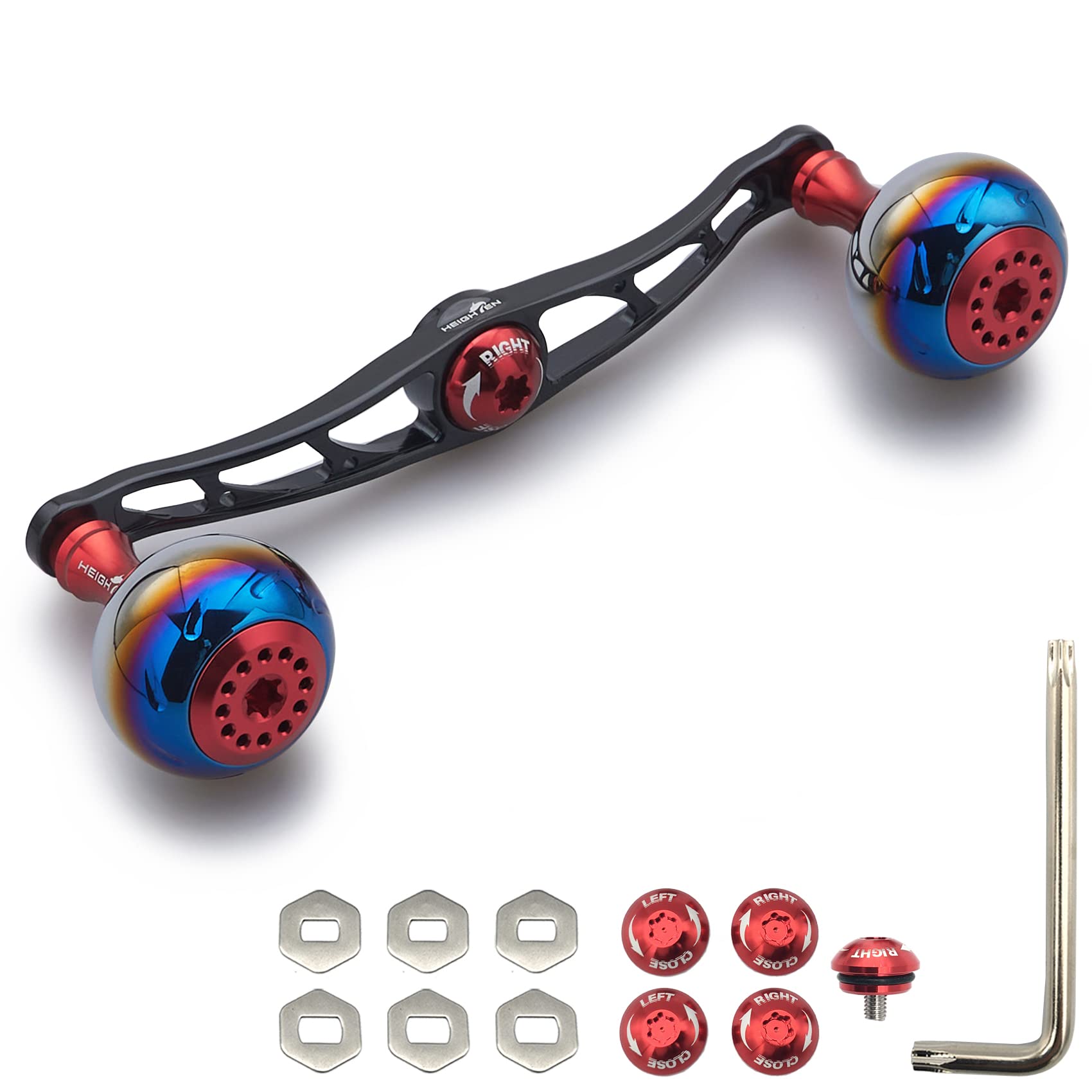 HEIGHTEN 130/120/115mm リール ハンドル シマノ ダイワ アブガルシア 通用 ベイトリール 用 Aurora Series (115mm, レッド＆ブラック) (368)