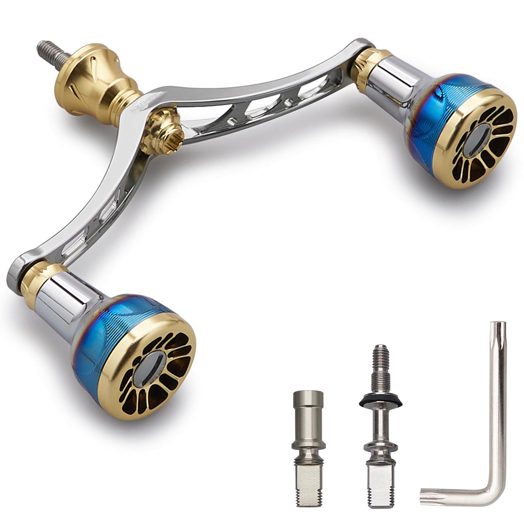 HEIGHTEN 98/110mm リール ハンドル シマノ(Shimano) ダイワ(DAIWA) 通用 スピニングリール用 Arch Engine Series (98mm - ガンメタル＆ゴールド) (114)