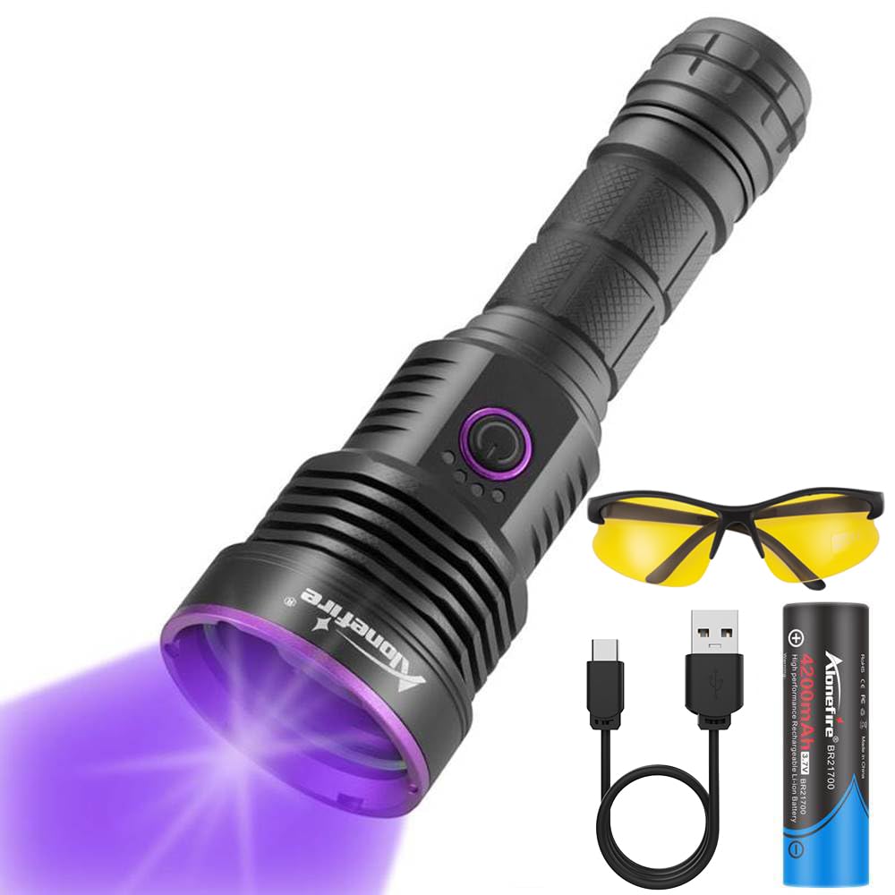 Alonefire SV43 36W 紫外線 ブラックライト 強力 UV LED ライト 波長365nm C型USB充電式 アニサキスライト 逆充電 ウッド灯検査 ペット尿検出器 スコーピオン 鑑定 真贋 レジン用 硬化、猫真菌、釣り、鉱物 用 リチウム電