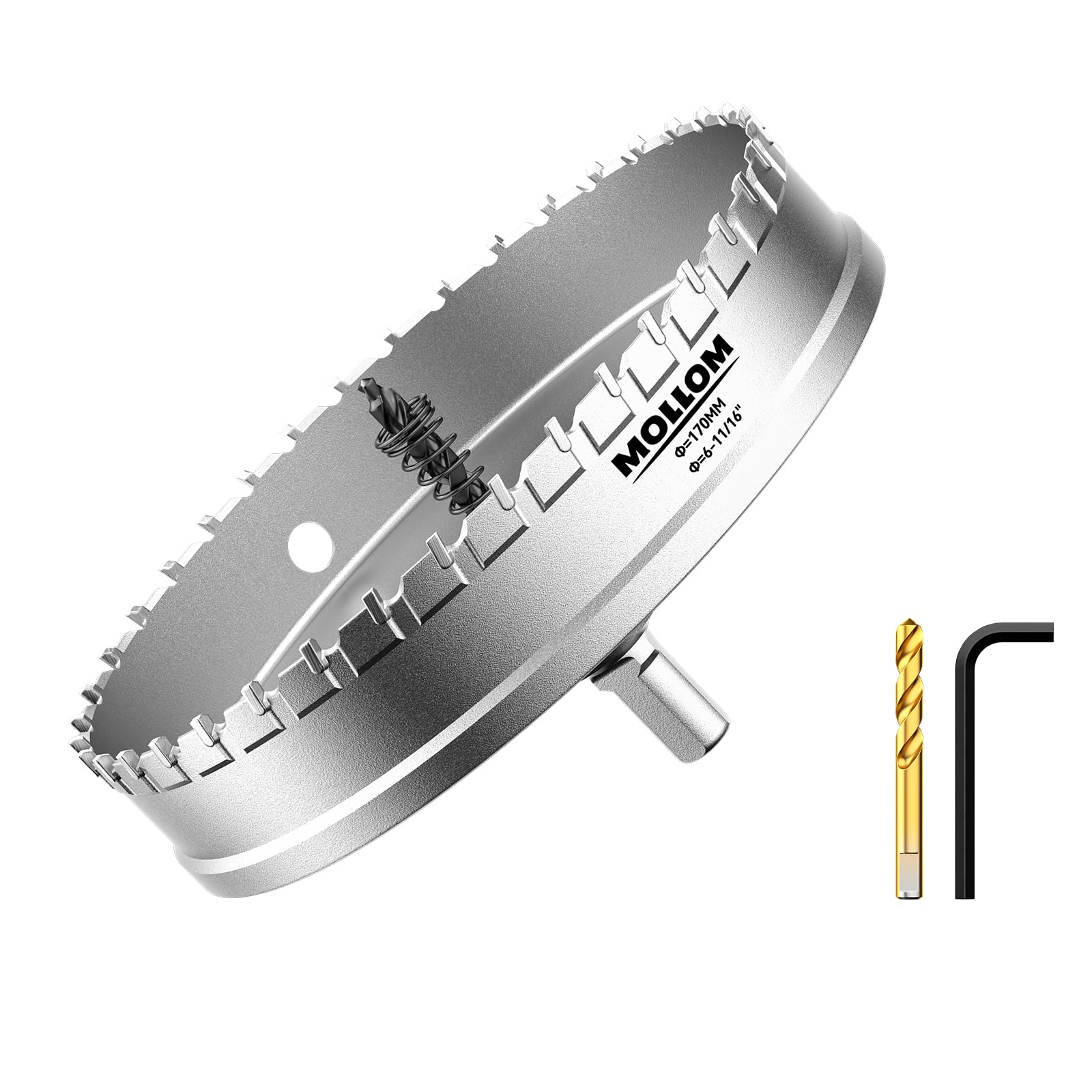 Mollom (6-11/16インチ | 170mm) 高耐久超硬ホールソー、パイロットドリルビット2個、ホールカッターはステンレス鋼、軟鋼、鉄、銅、真鍮、プラスチックをカットします｜湖南オンライン