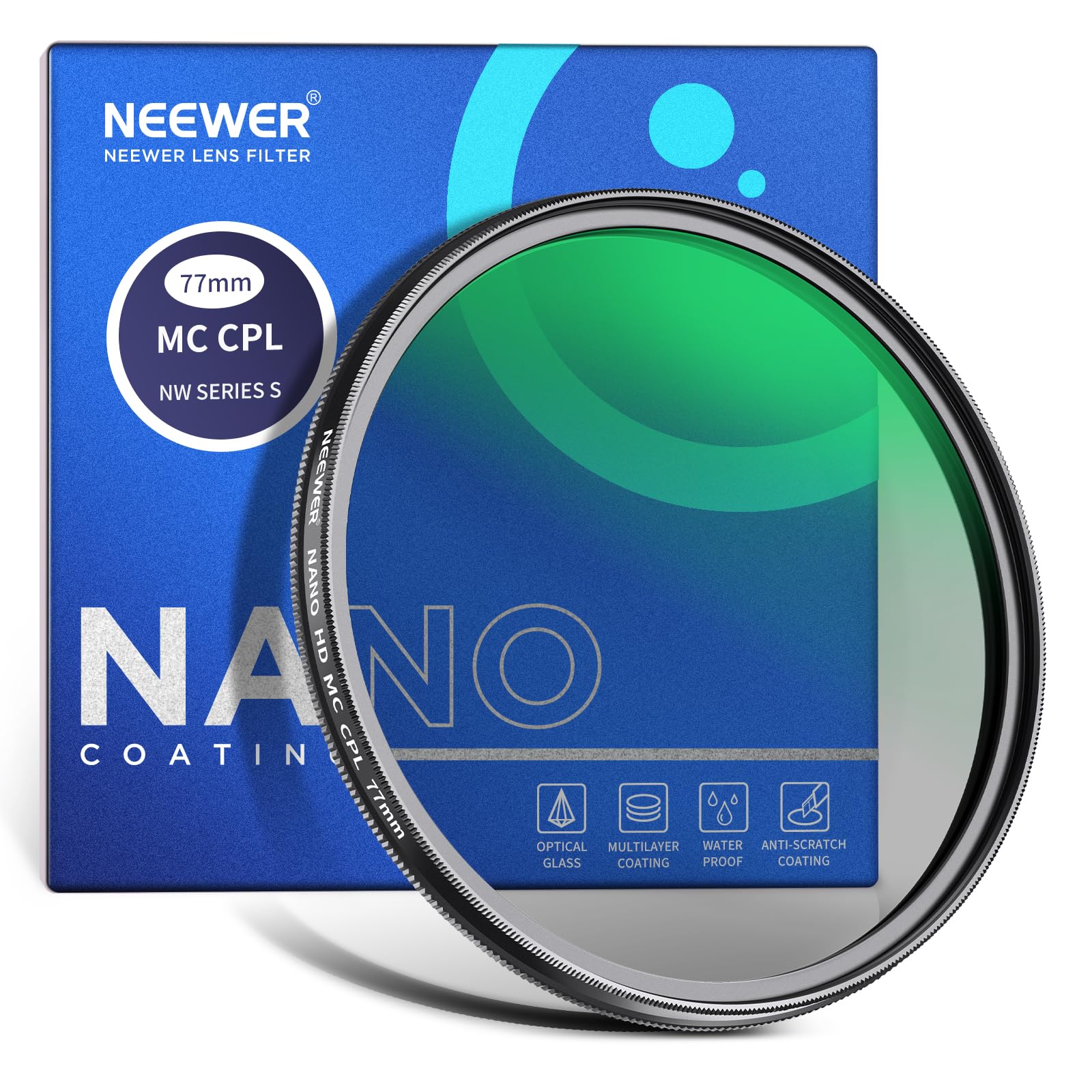 NEEWER 77mm 偏光フィルター 24層多層耐性ナノコーティング MC CPL 円偏光フィルター HD光学ガラス 超薄型レンズフィルター 反射除去/コントラスト強調/グレア低減
