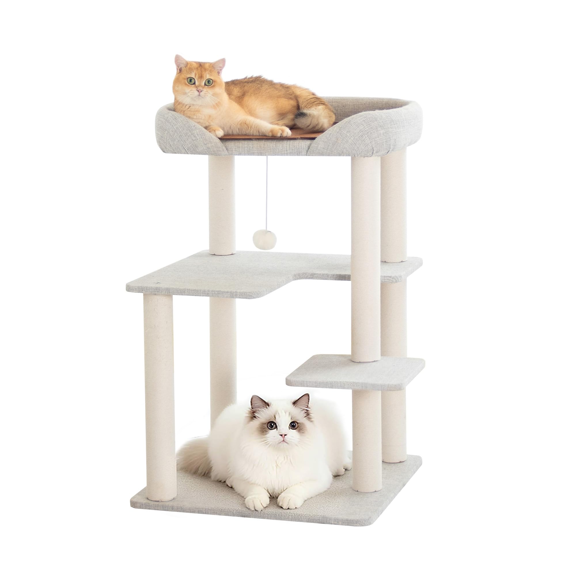 LULUCAT キャットタワー クッション入りベッド 据え置き おしゃれ 多頭飼い 低い 冬用 コンパクト シニア猫 大型猫 安定感 低め 高齢猫 登りやすい設計 短足猫 転倒防止 インテリアに馴染みやすい 展望台 猫ベッド 運動不足解消 省スペース スリ