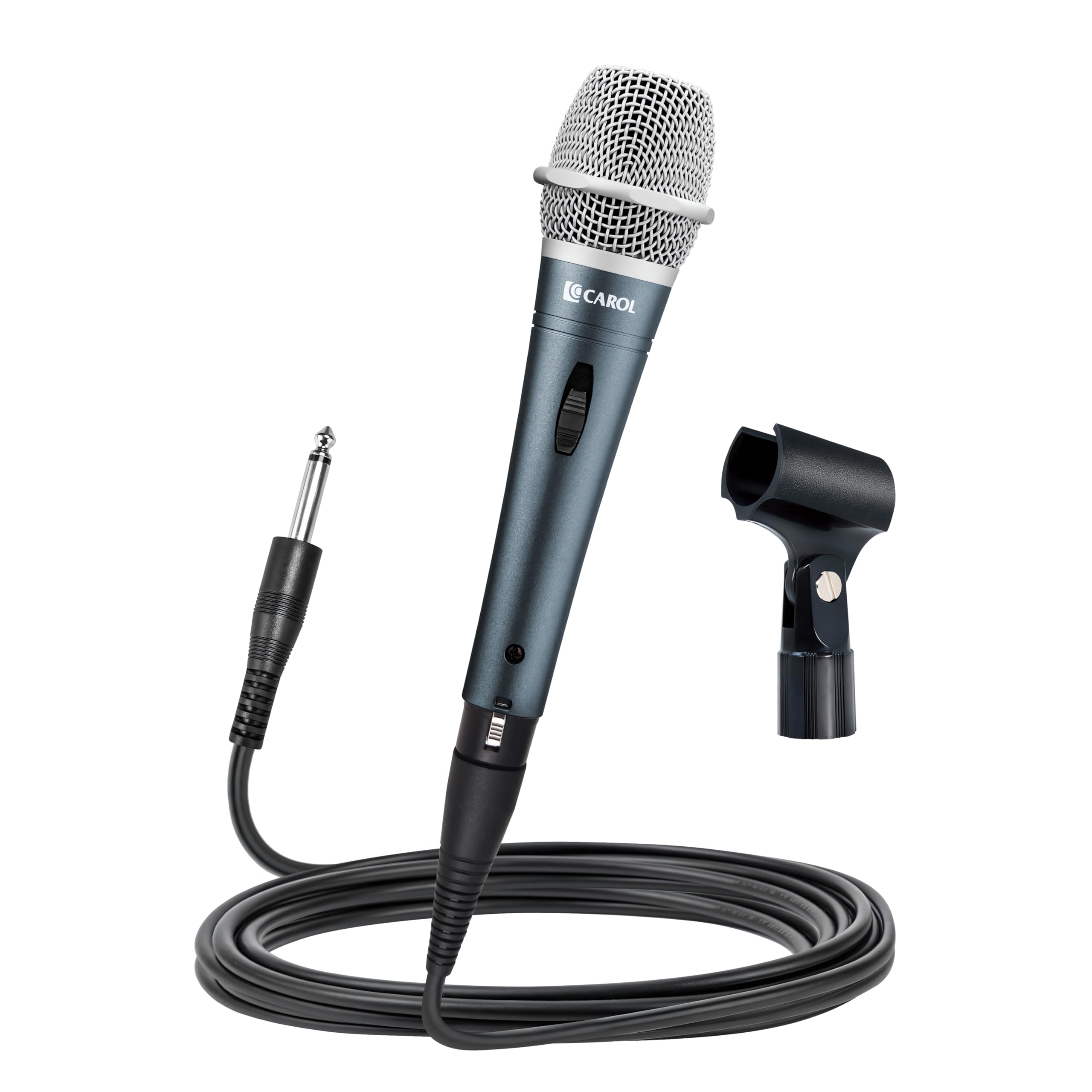 CAROL E dur-916S プロ仕様ボーカルマイク クラシックシルバー XLR ダイナミック型 超単一指向性 二重衝撃吸収構造 歌唱 カラオケ スピーチ用 スイッチ付 マイククリップ・4.5mケーブル付属