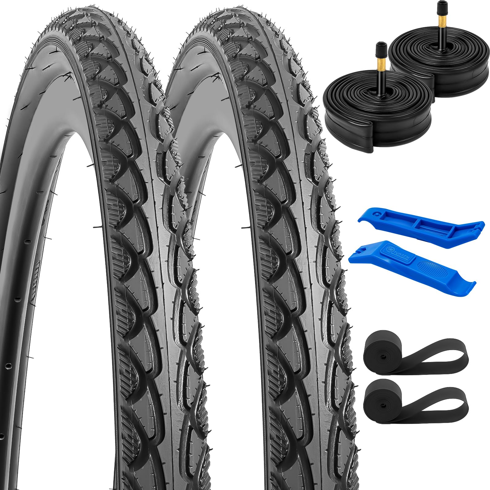 YunSCM 2本セット,700 38c タイヤ,700 38c 40-622 自転車タイヤ+ 700x35/43c チューブ 米式バルブ48mm +リムテープ+タイヤレバ,Y-1134｜湖南オンライン